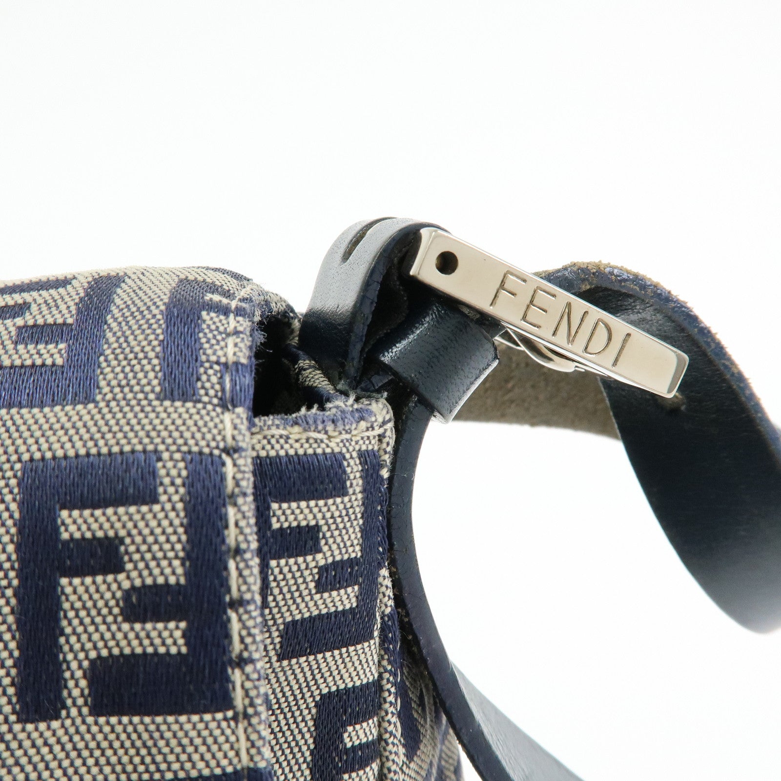 FENDI Mamma Baguette Zucchino Canvas Shoulder Bag Navy 26325