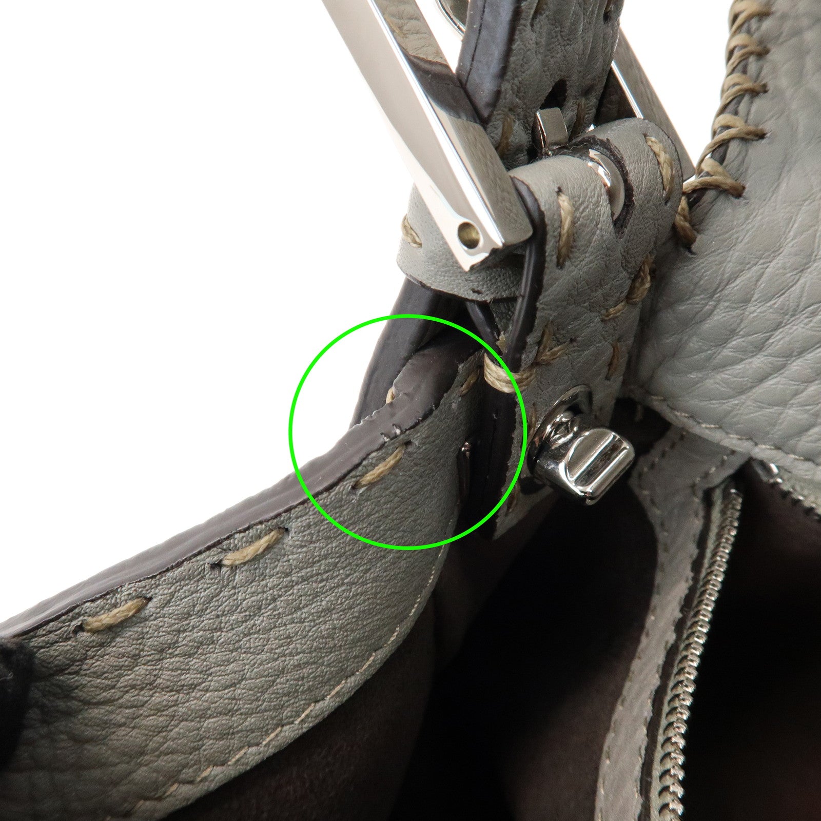 FENDI Mamma Baguette Selleria Leather Shoulder Bag Gray 8BR600