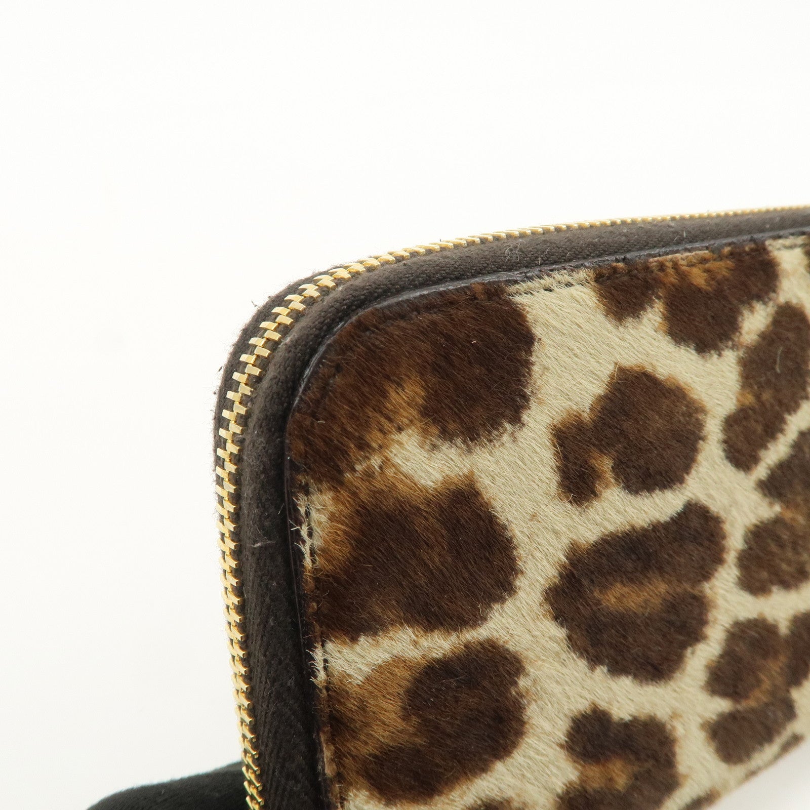 PRADA Unborn Calf Leather Round Zippy Wallet Beige Brown 1M0506