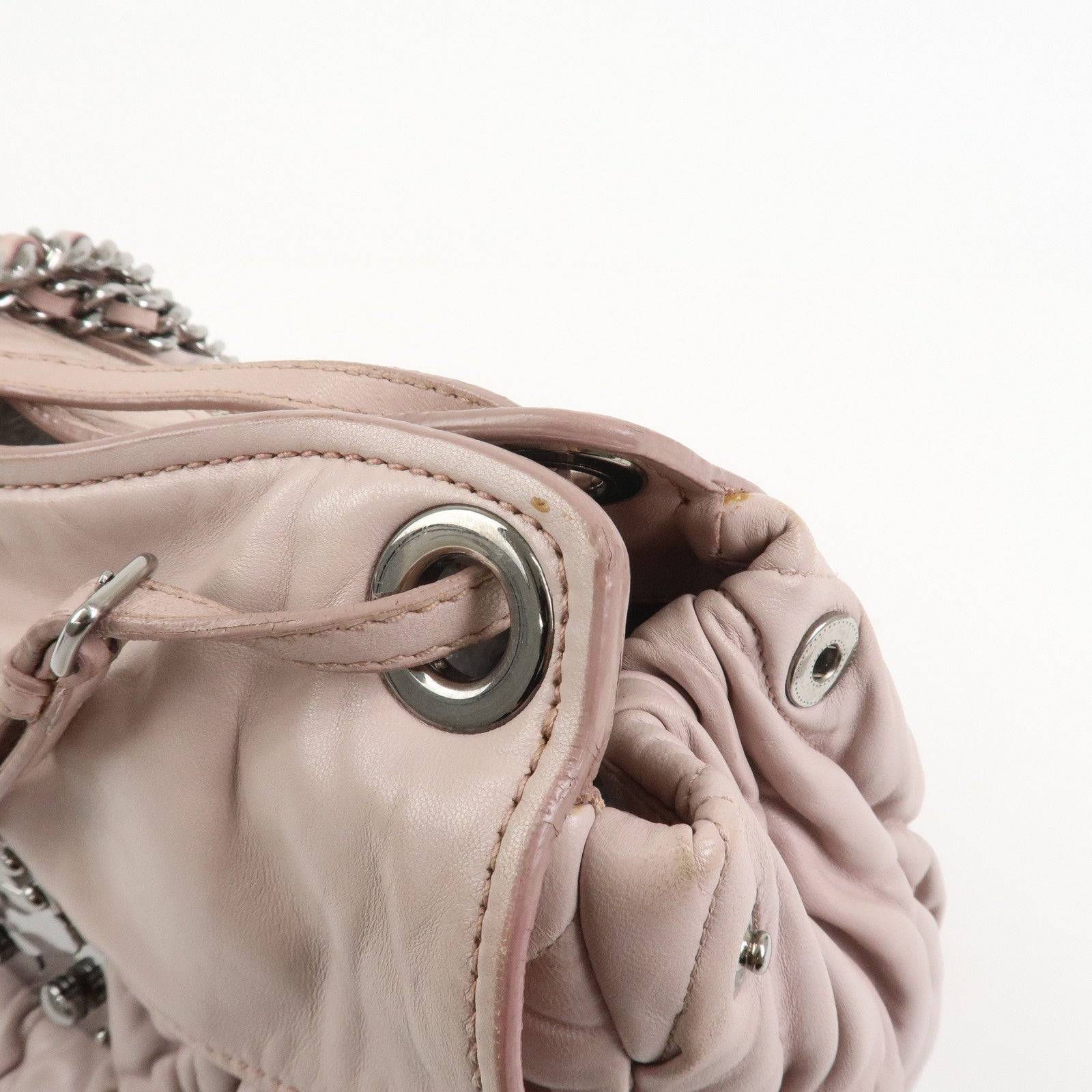 MIU MIU Matelasse Nappa Leather Tote Bag Shoulder Bag Light Pink