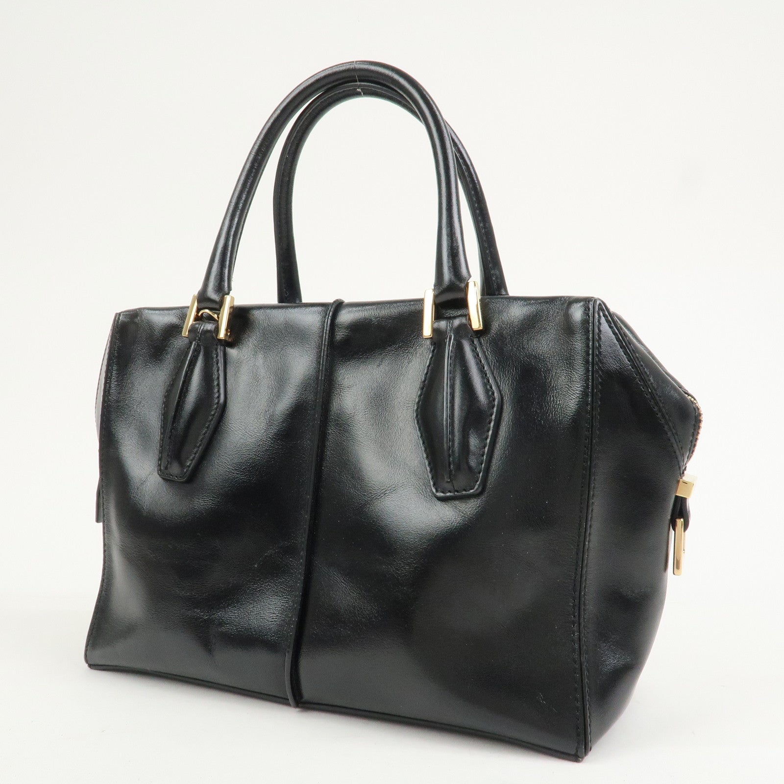 TOD’S D Cube Leather 2 Way Bag Hand Bag Shoulder Bag Black Gold