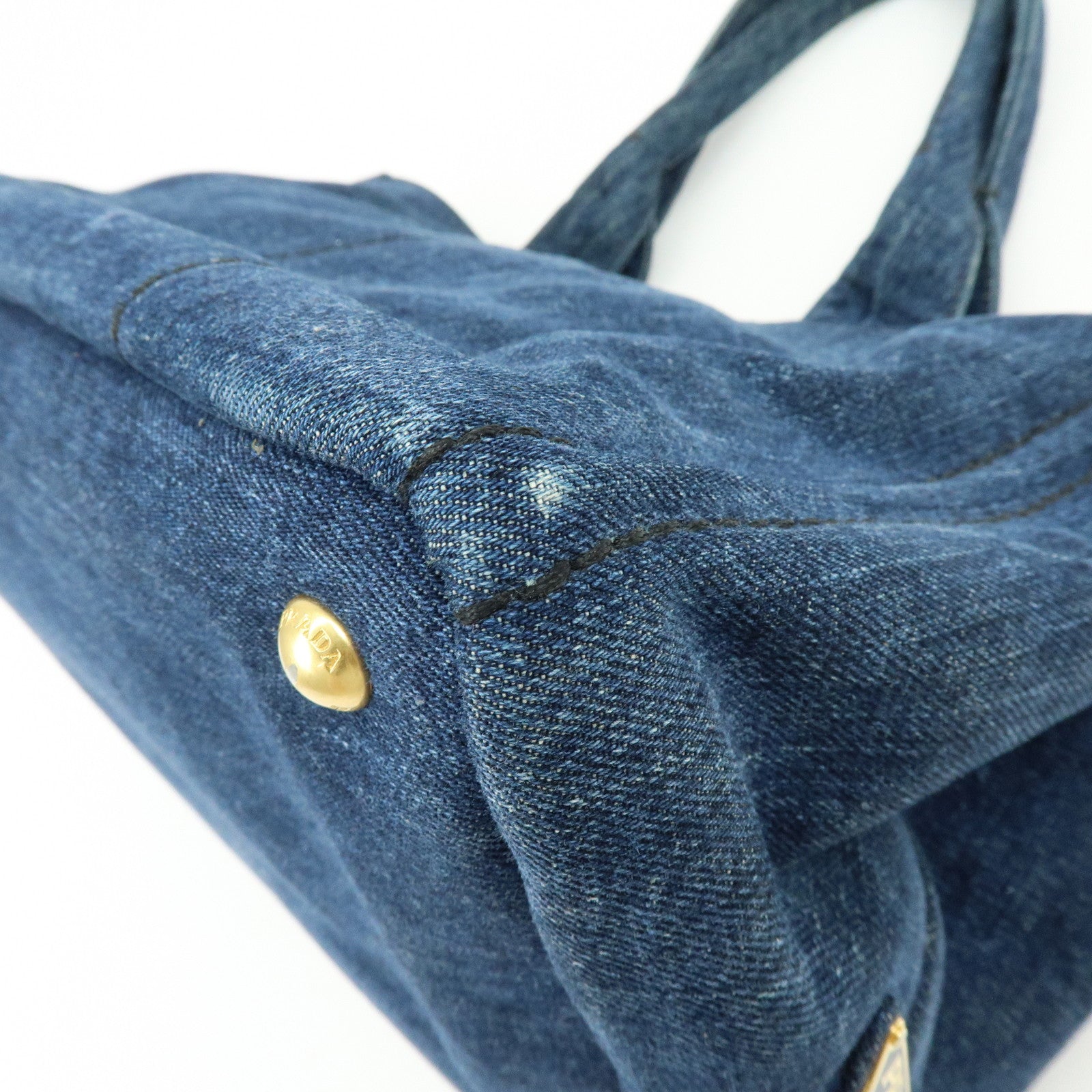 PRADA Triangle Logo Canapa Denim Tote Bag Hand Bag Denim Blue