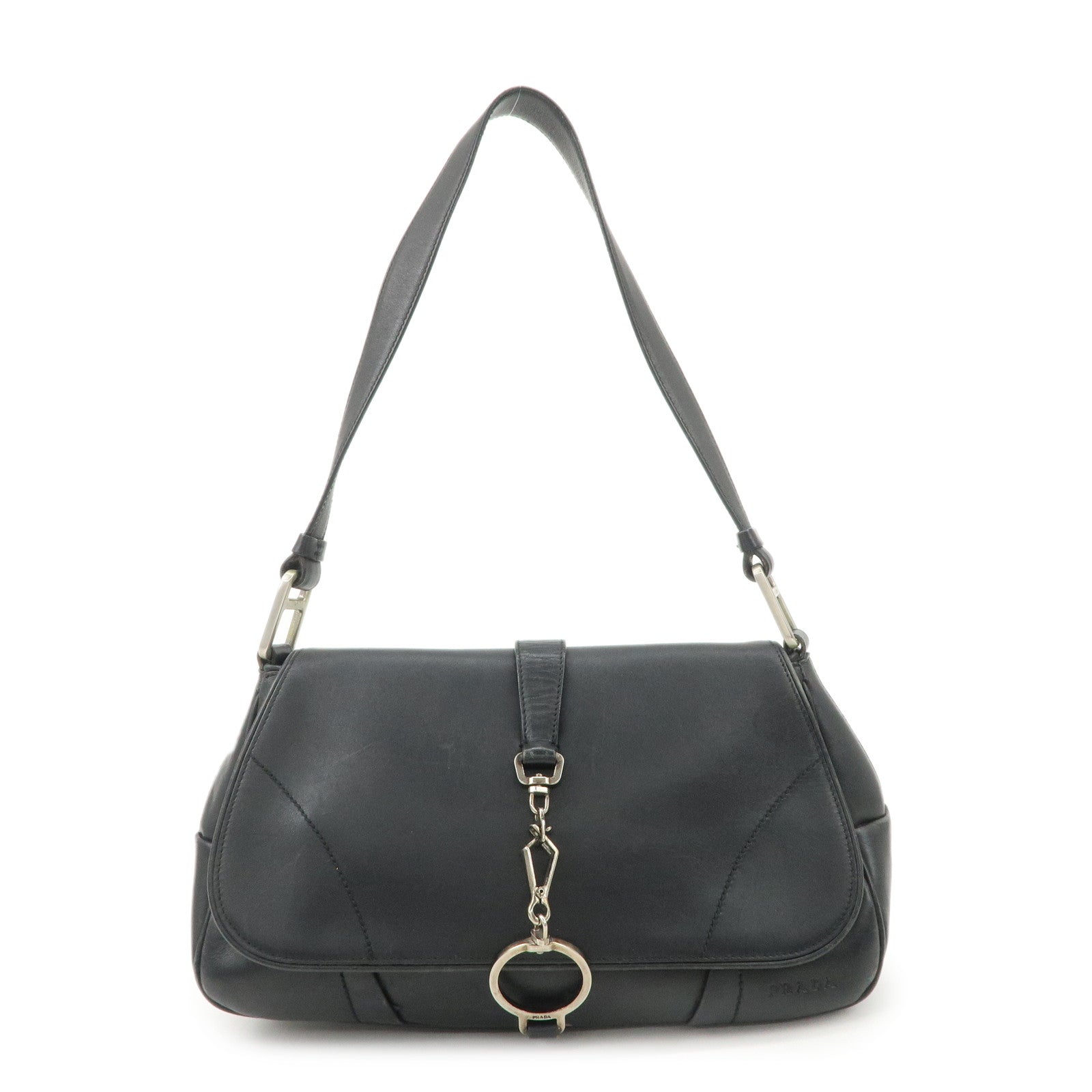 PRADA Leather Shoulder Bag Hand Bag Black