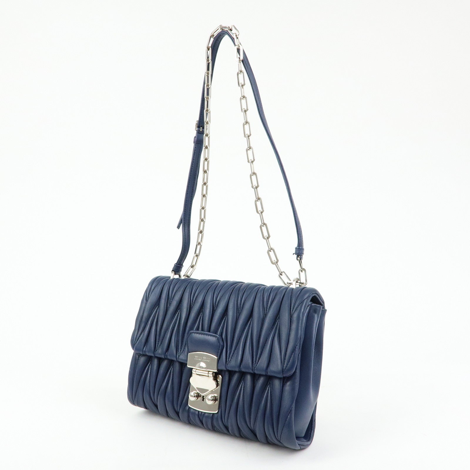MIU MIU Matelasse Nappa Leather Shoulder Bag Chain Bag Navy