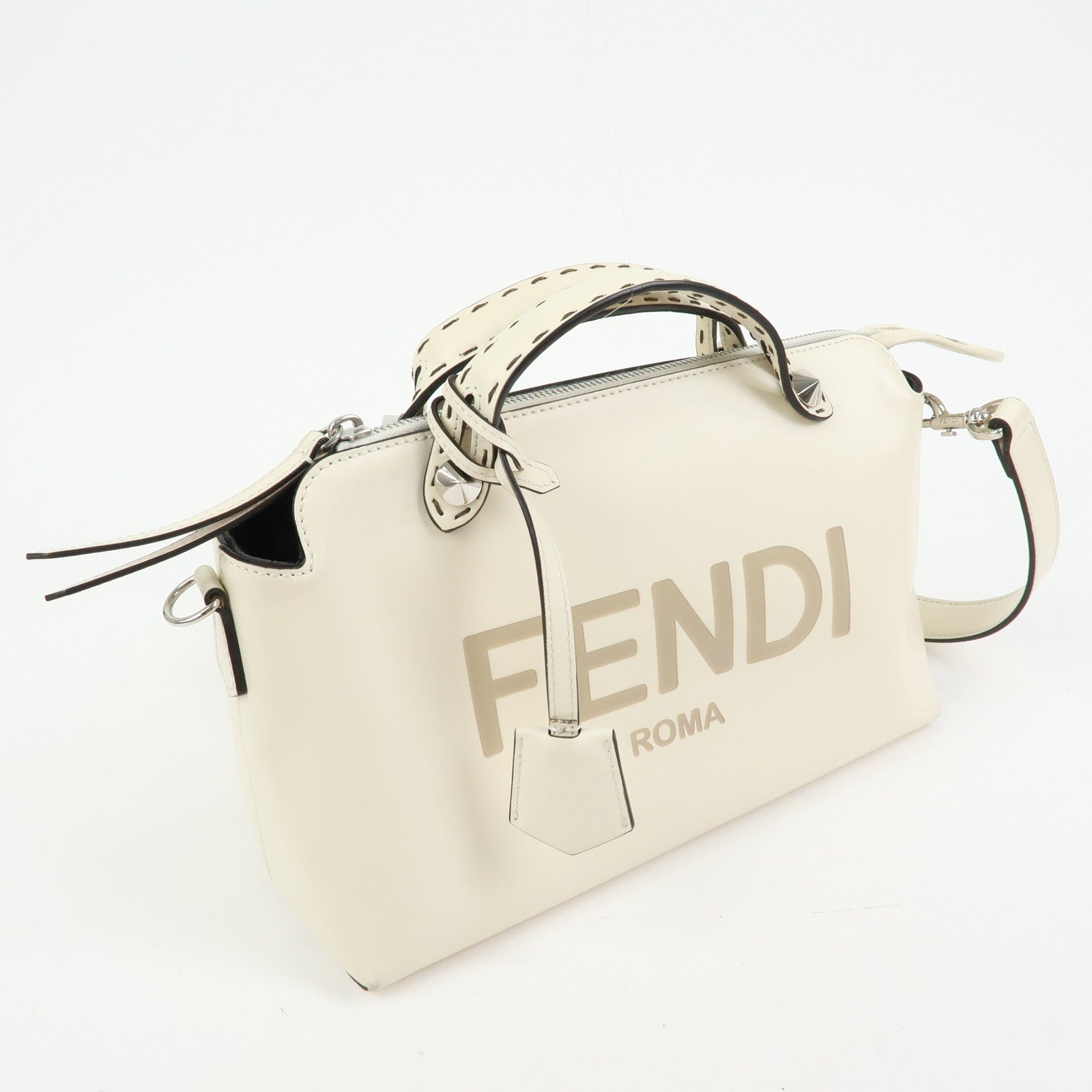 FENDI By The Way Leather Medium 2Way Bag Shoulder Bag Ivory 8BL146