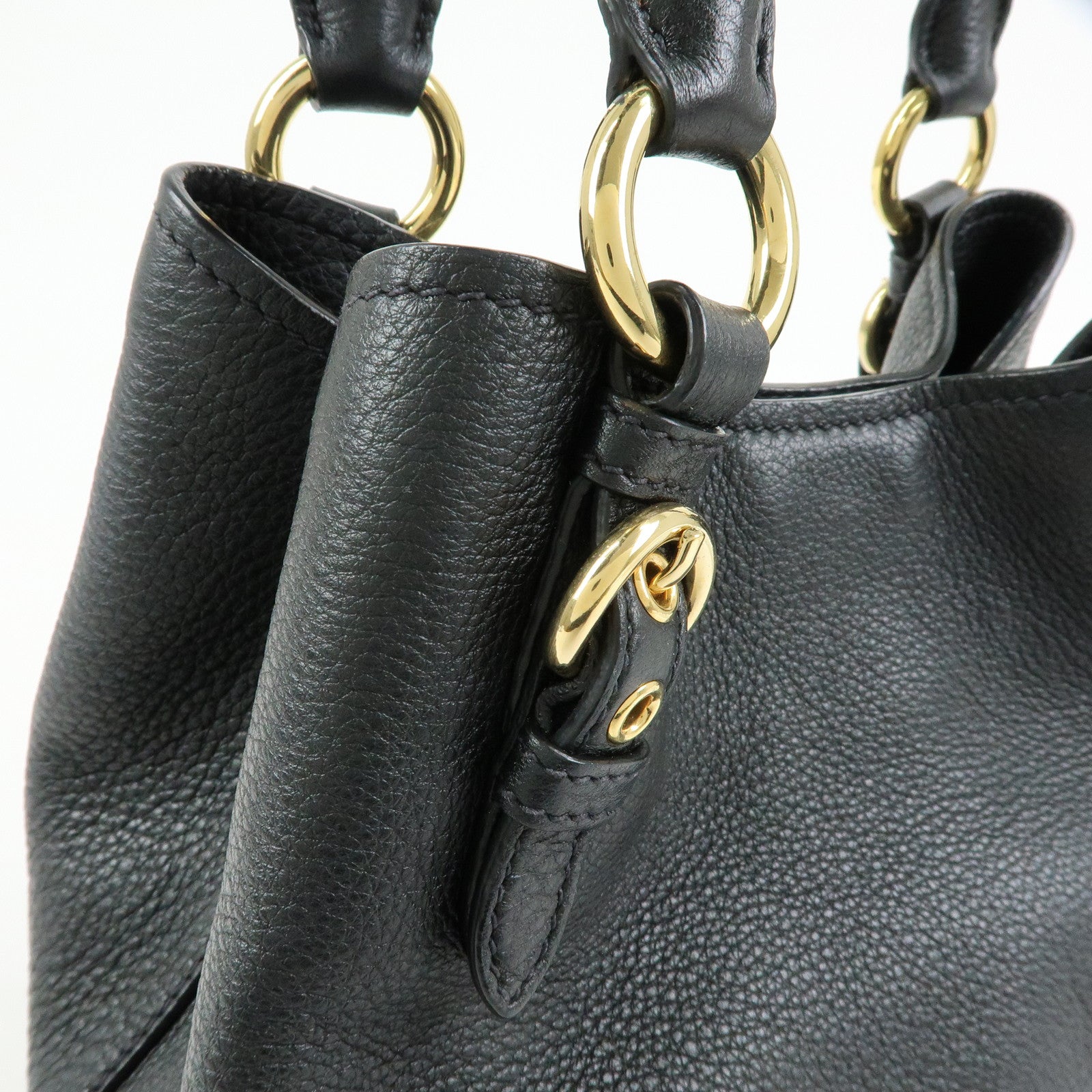 MIU MIU Madras Leather 2Way Bag Hand Bag Shoulder Bag Black 5BE886
