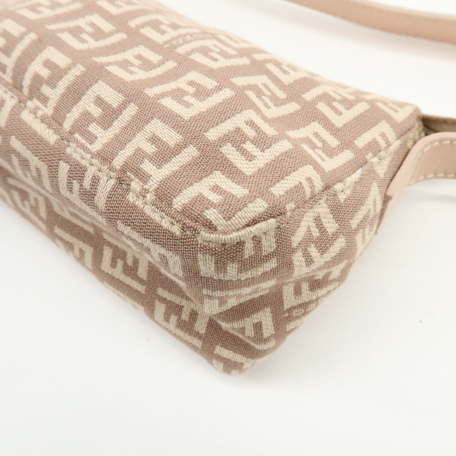 FENDI Zucchino Canvas Leather Hand Bag Pink Beige 8BR443