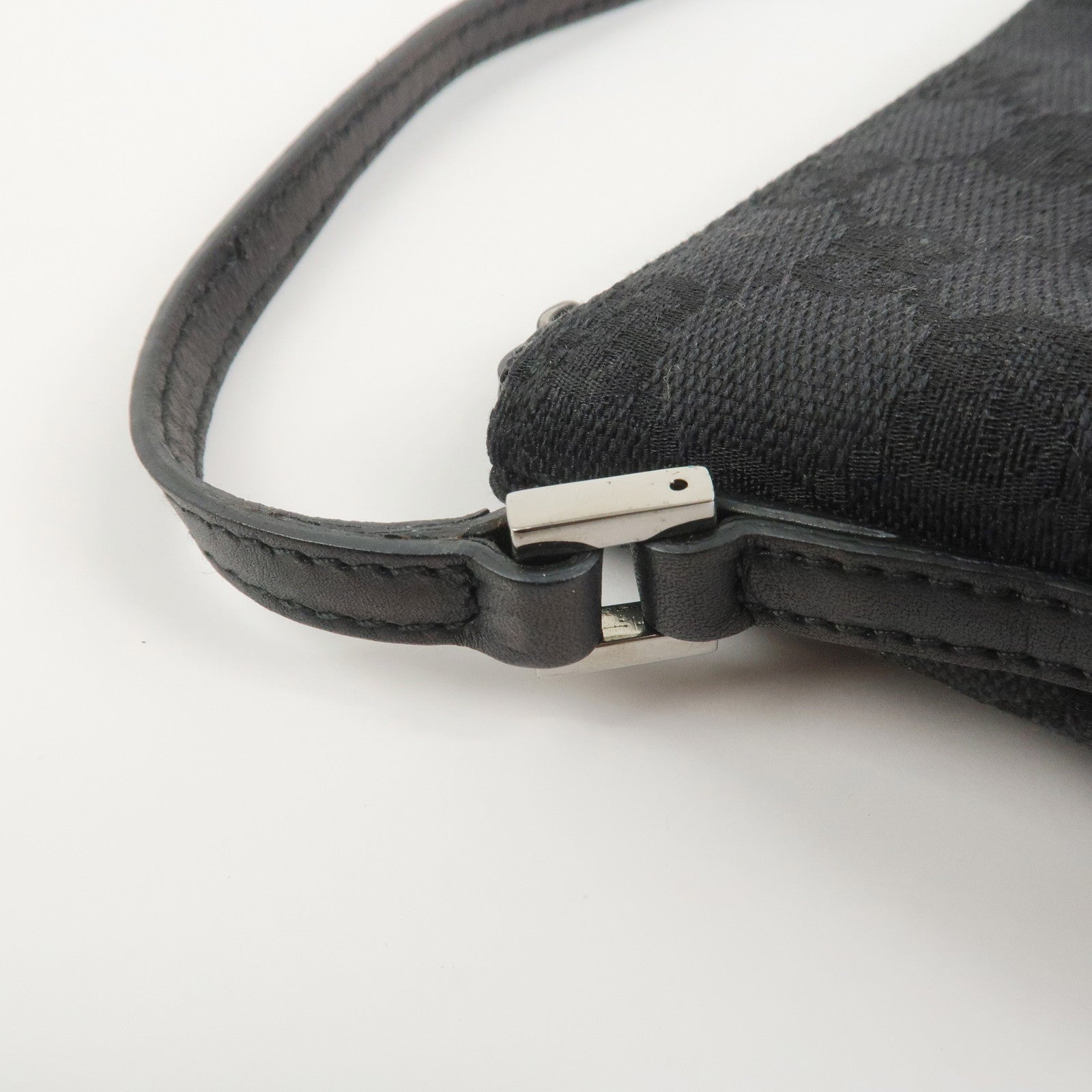 GUCCI Boat Bag GG Canvas Leather Hand Bag Black 07198