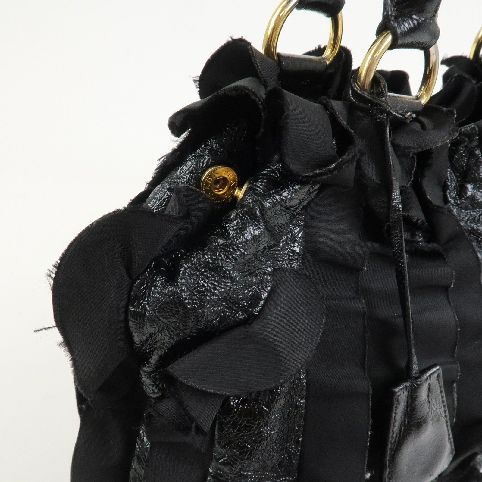 PRADA Patent Nylon Leather Shoulder Bag Hand Bag Black BR4176