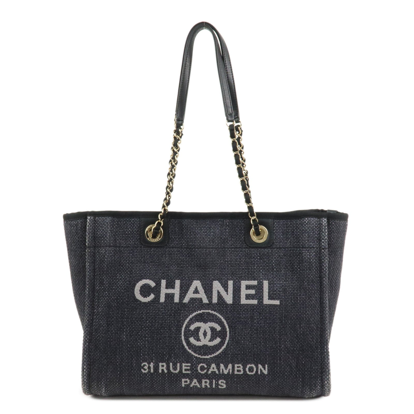 CHANEL Deauville MM Straw Leather Tote Bag Shoulder Bag A67001