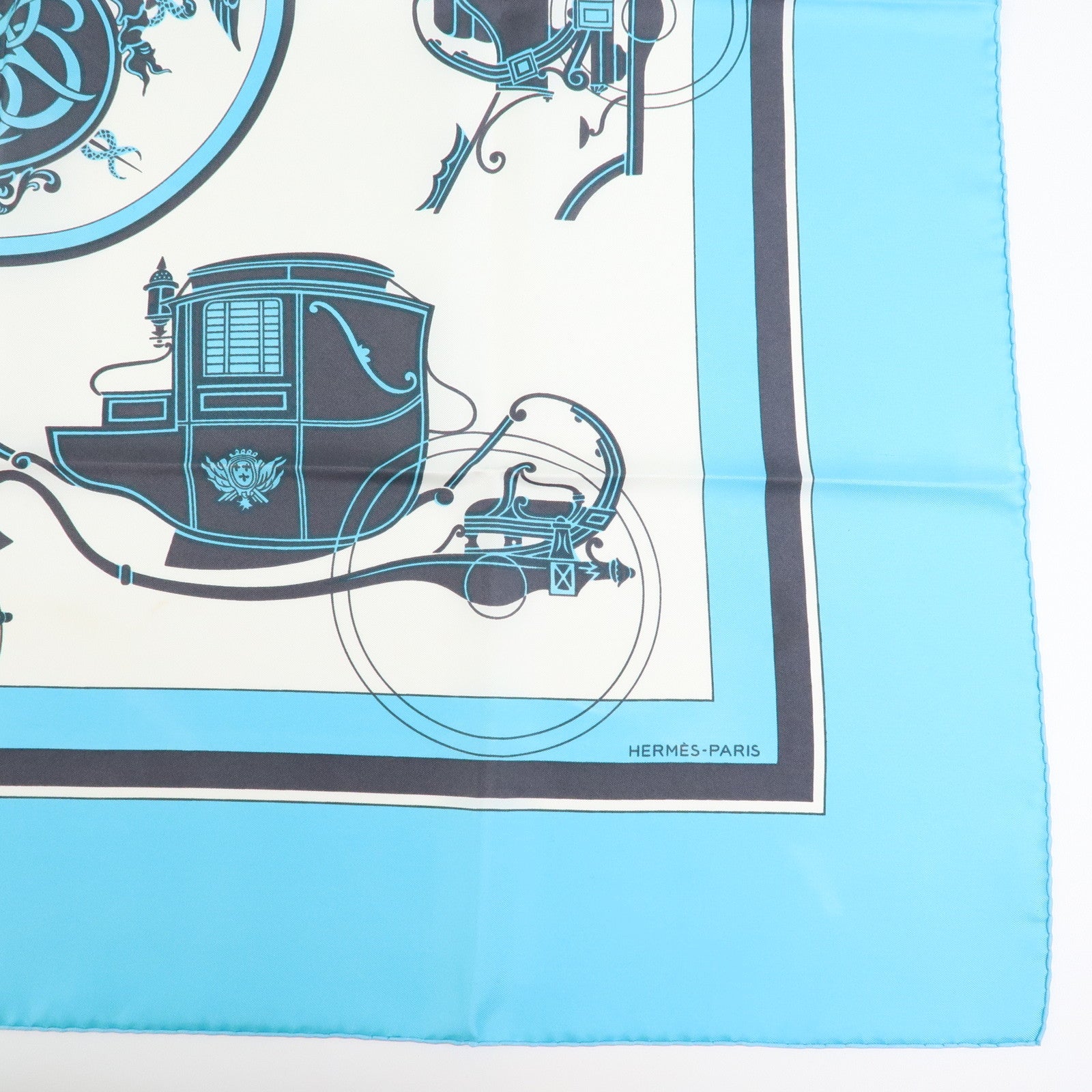 HERMES Carre 90 silk 100% Scarf Ex-Libris light Blue