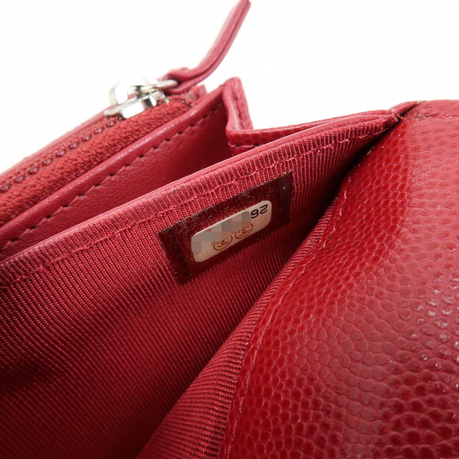 CHANEL COCO Mark Matelasse Caviarskin Flap Long Wallet Red