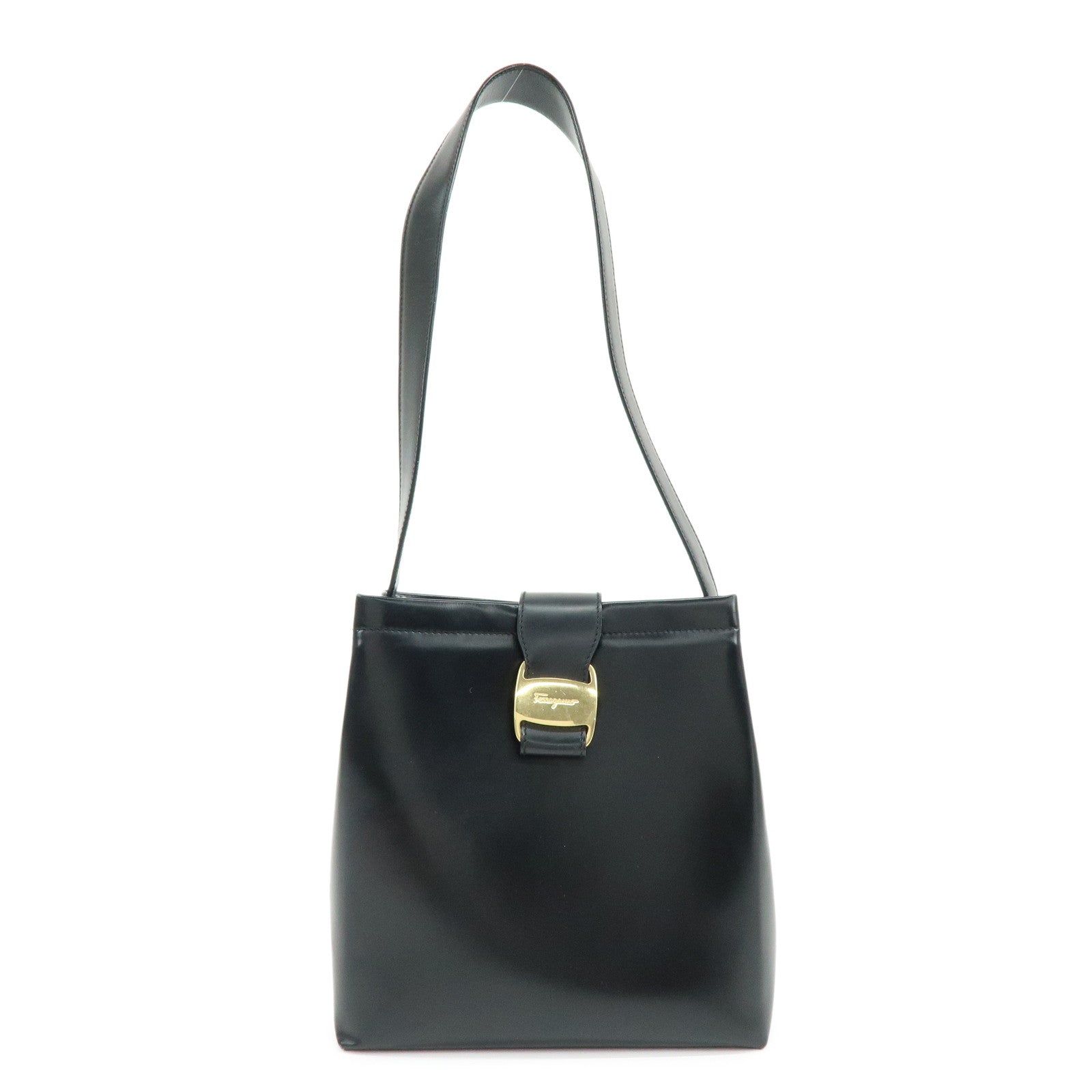 Ferragamo Vara Leather Shoulder Bag Hand Bag Black