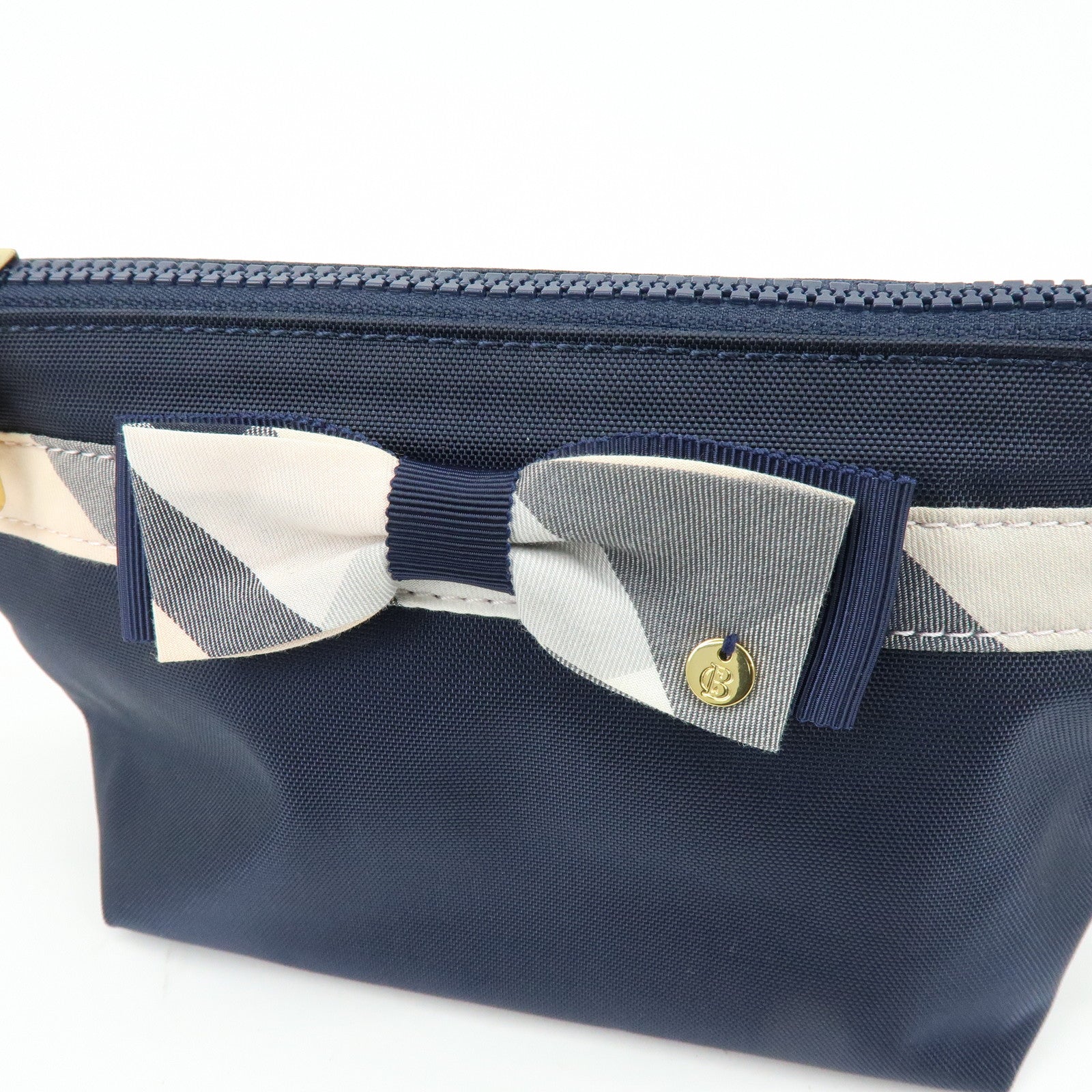 BURBERRY Set of 2 Canvas Pouch Cosmetic Case Beige Navy