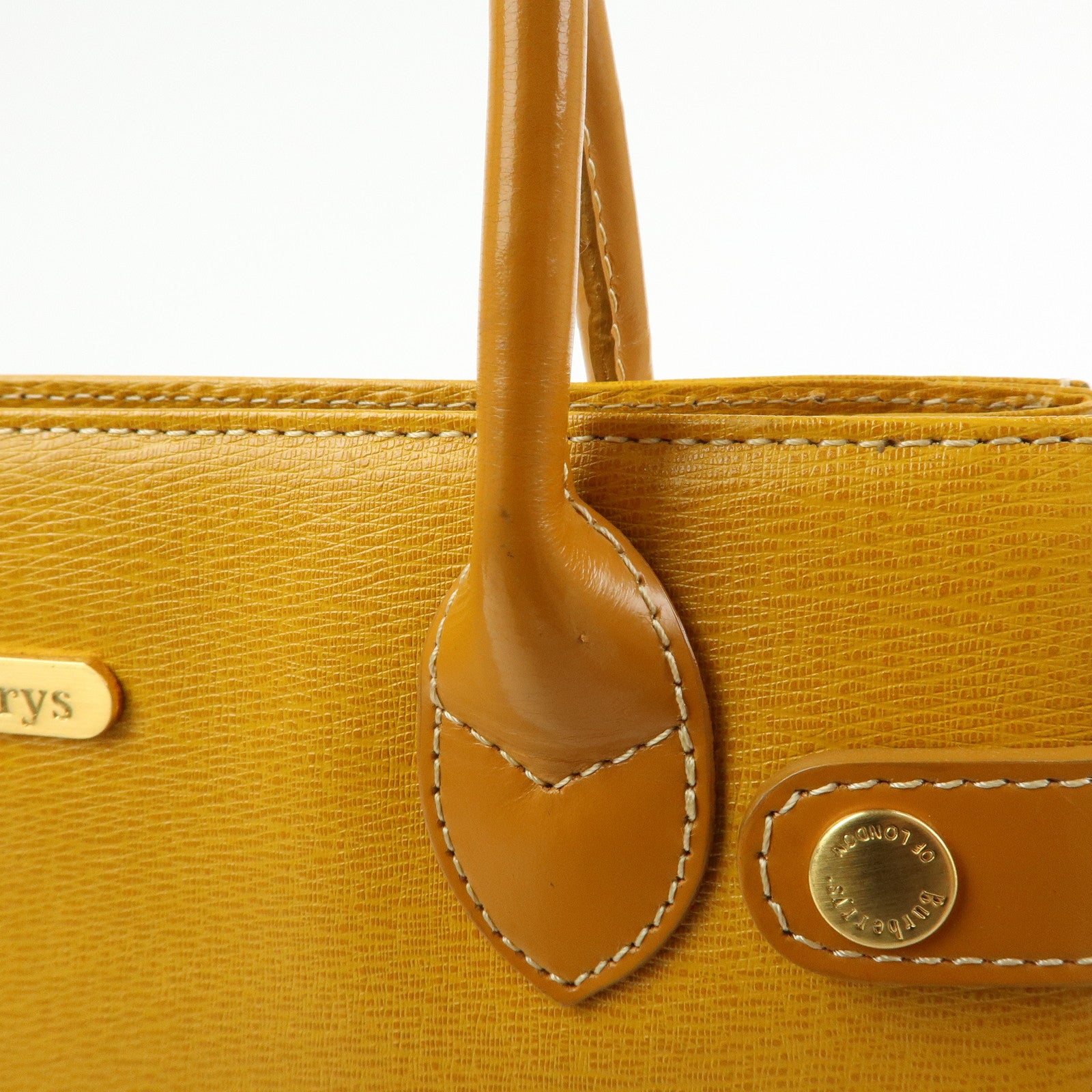 BURBERRY Logo Leather Tote Bag Hand Bag Yellow