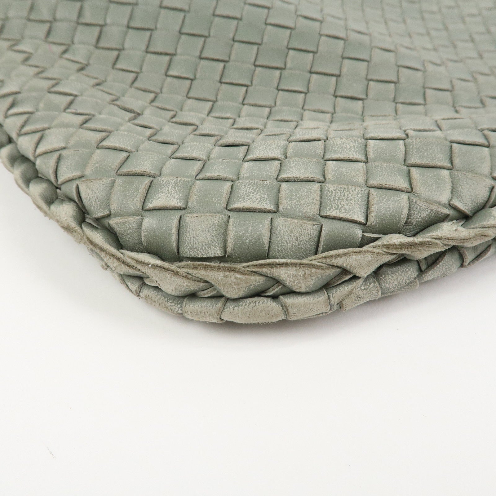 BOTTEGA VENETA  Hobo Intrecciato Leather Shoulder Bag Hand Bag Grey
