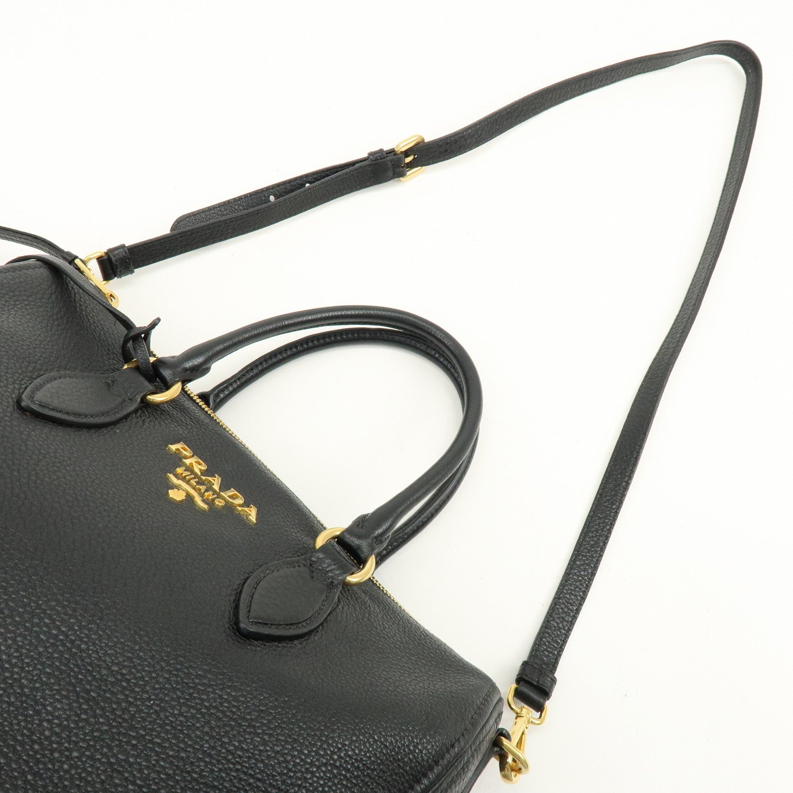 PRADA Leather 2Way Bag Hand Bag Shoulder Bag Black 1BB023