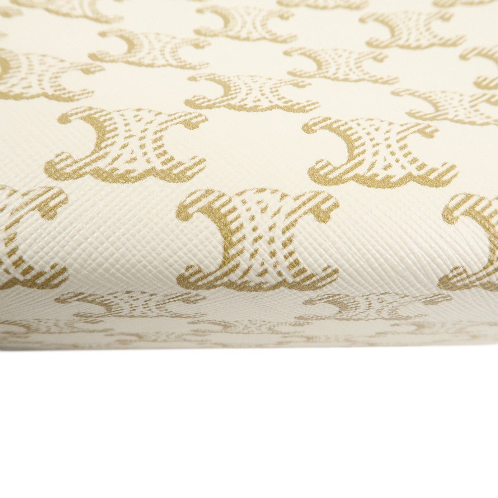 CELINE Triomphe Canvas Lamb Skin Chain Shoulder Bag Ivory Brown