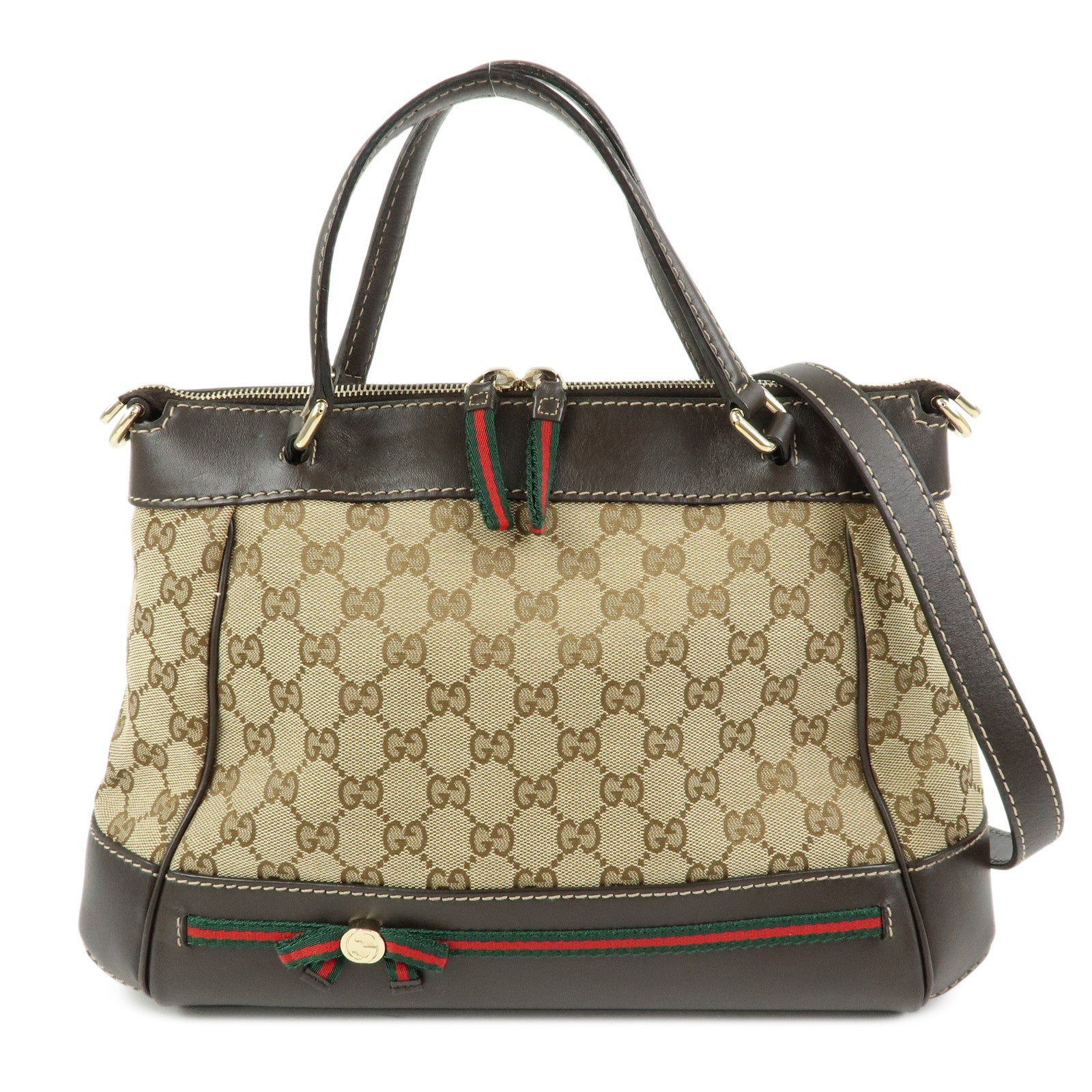 GUCCI Mayfair GG Canvas Leather Hand Bag Beige Brown 269894