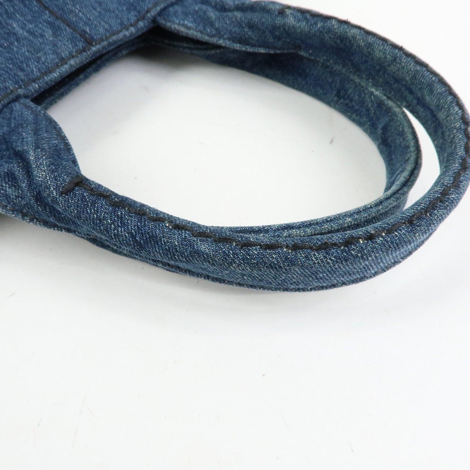 PRADA Triangle Logto Canapa Denim Tote Bag Hand Bag Blue B1877B