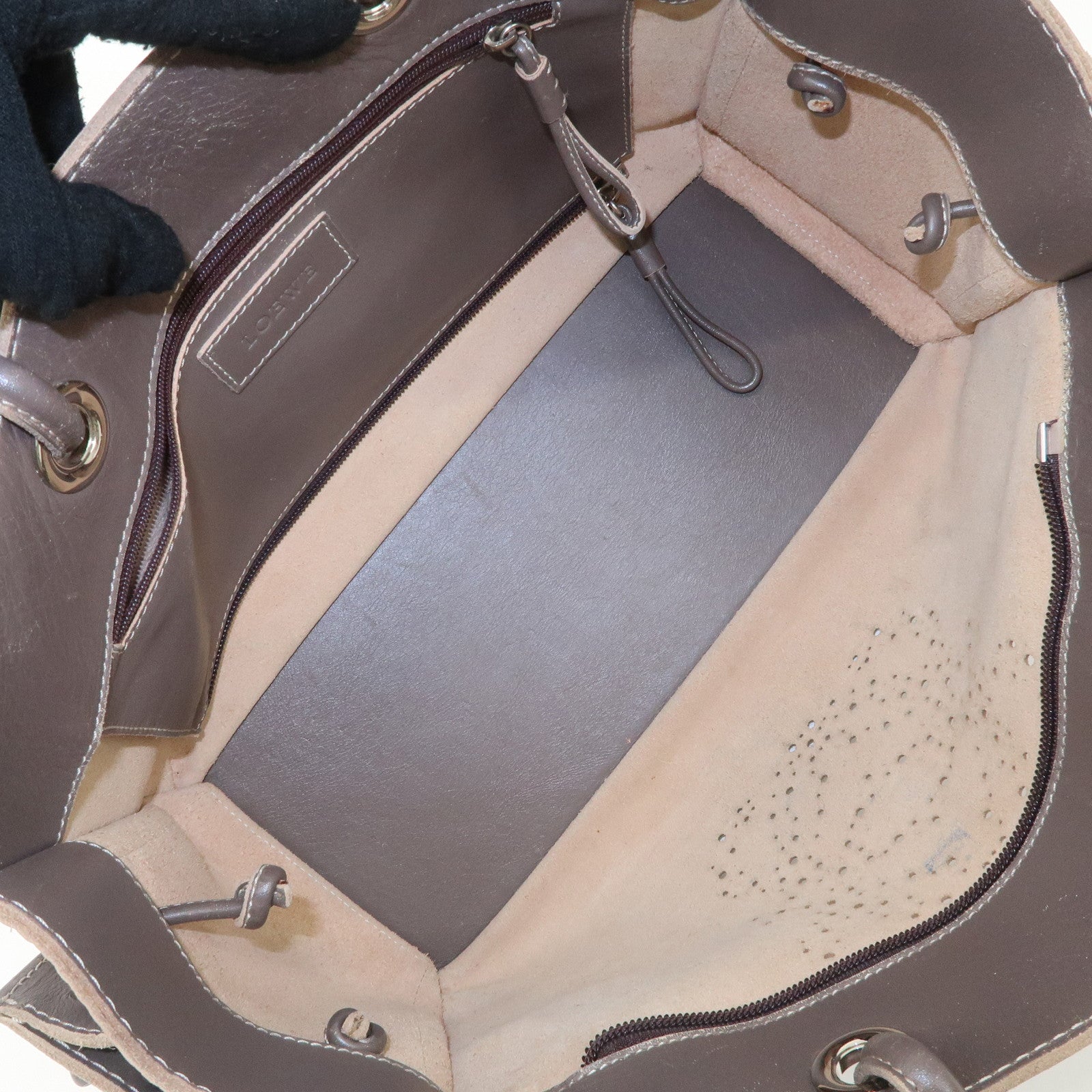 LOEWE Anagram Leather Shopper Tote Bag Shoulder Bag Brown Used