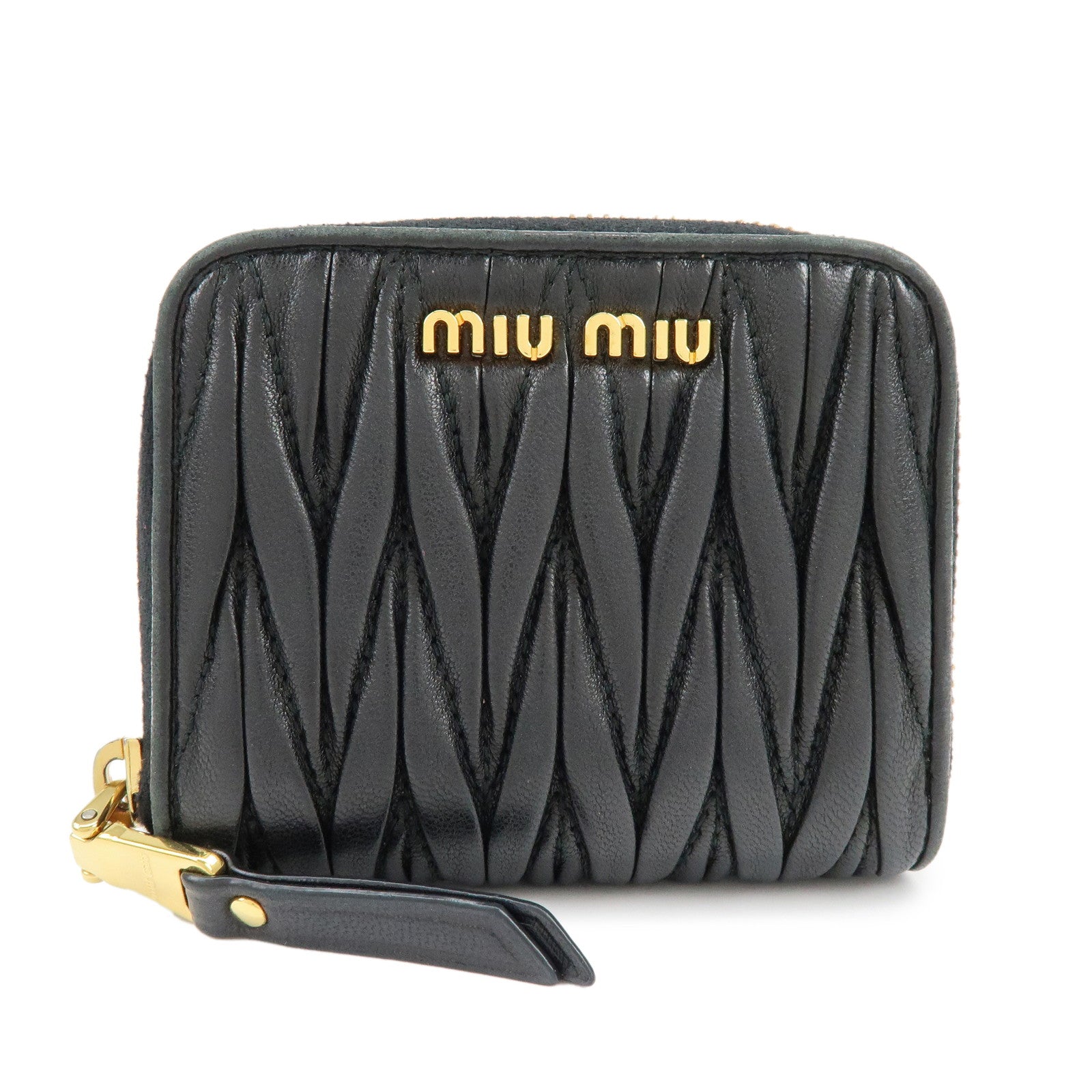 MIU MIU Matelasse Nappa Leather Compact Wallet Black 5MM268