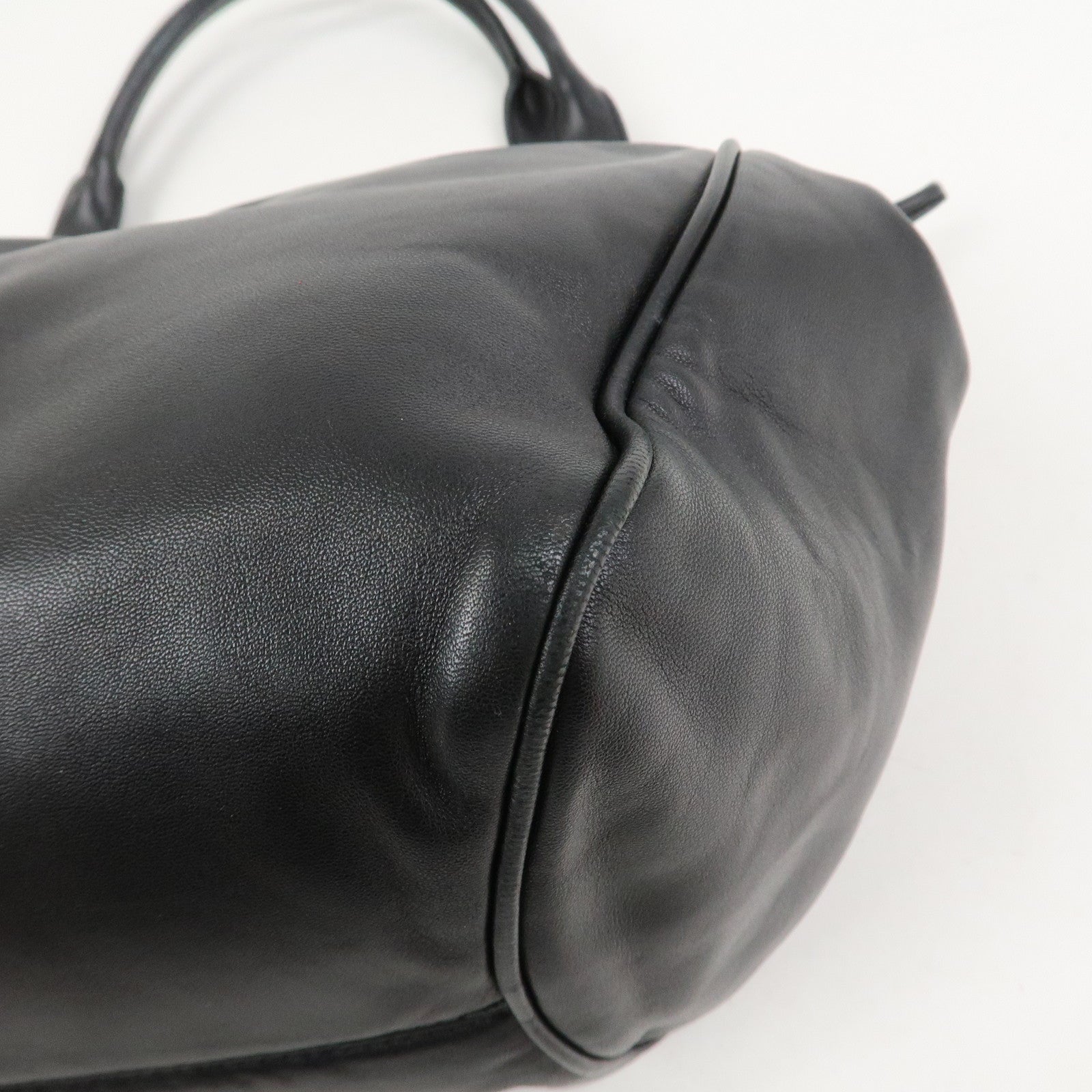 LOEWE Anagram Nappa Leather Hand Bag Drawstring Bag Black