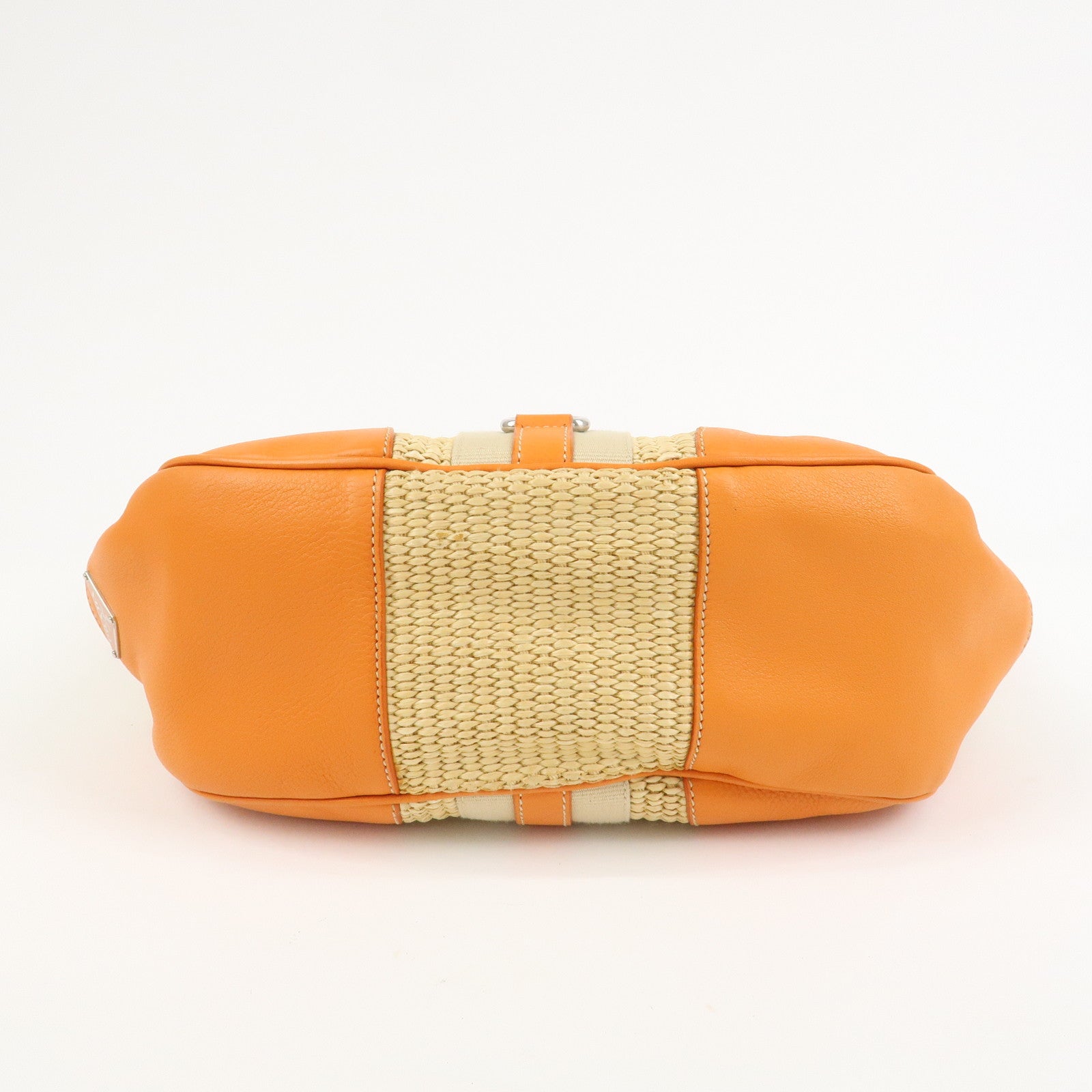 PRADA Logo Raffia Leather Shoulder Bag Hand Bag Orange BR2923