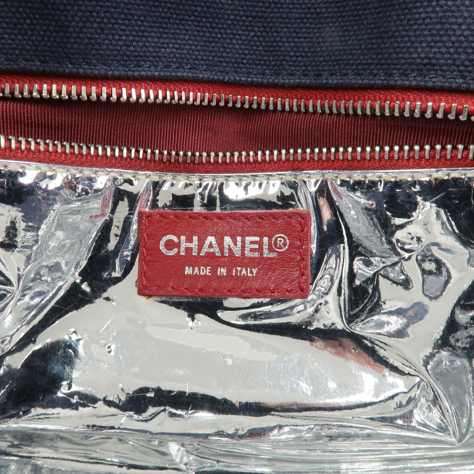 CHANEL No.5 Canvas Leather Chain Shoulder Bag Hand Bag Navy Silver