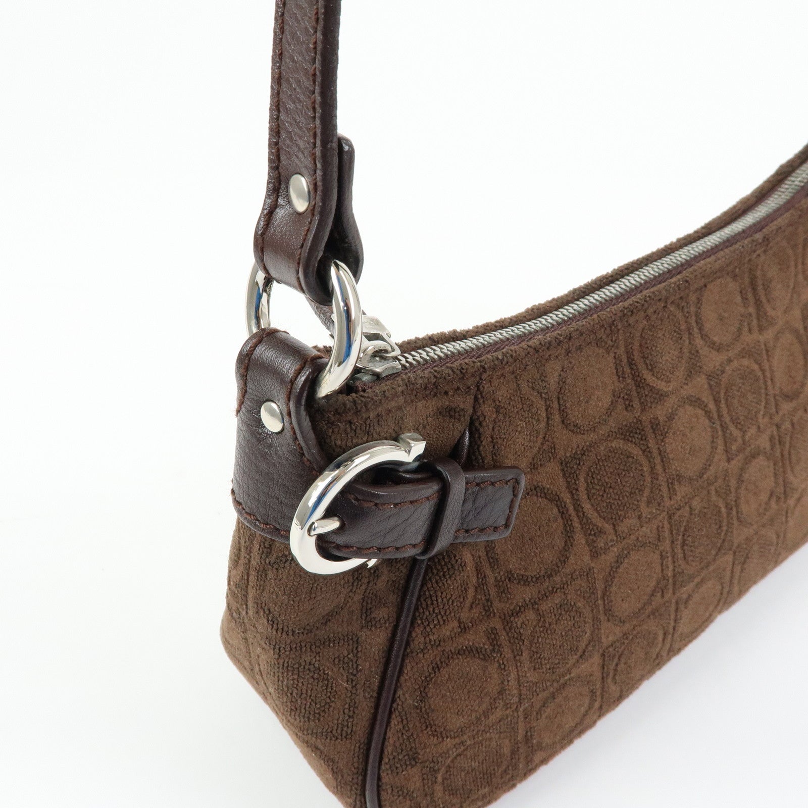 Ferragamo Ganchini Pile Leather Shoulder Bag Hand Bag Brown