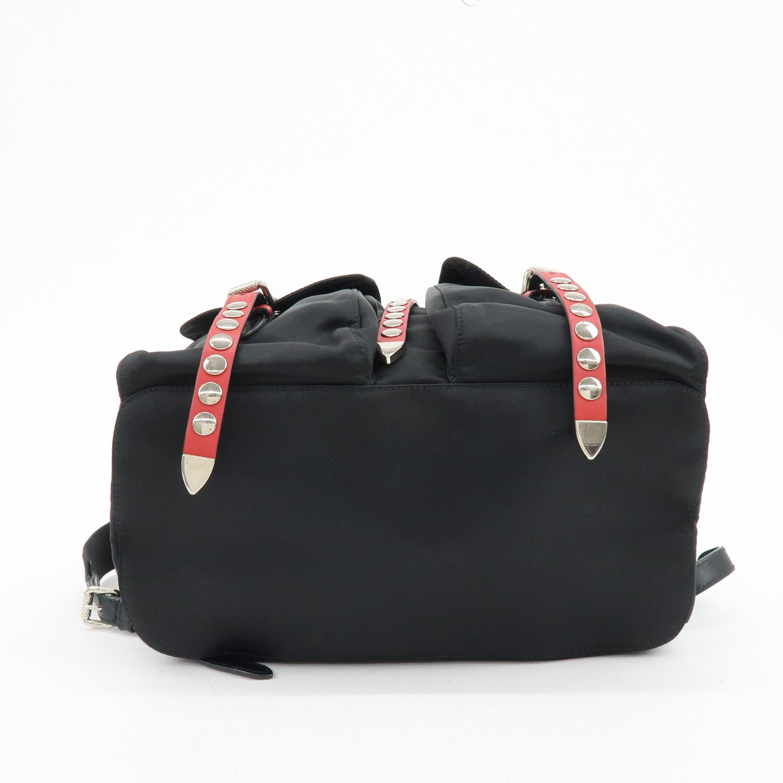 PRADA Triangle Logo Nylon Leather Backpack Studs Black Red1BZ811