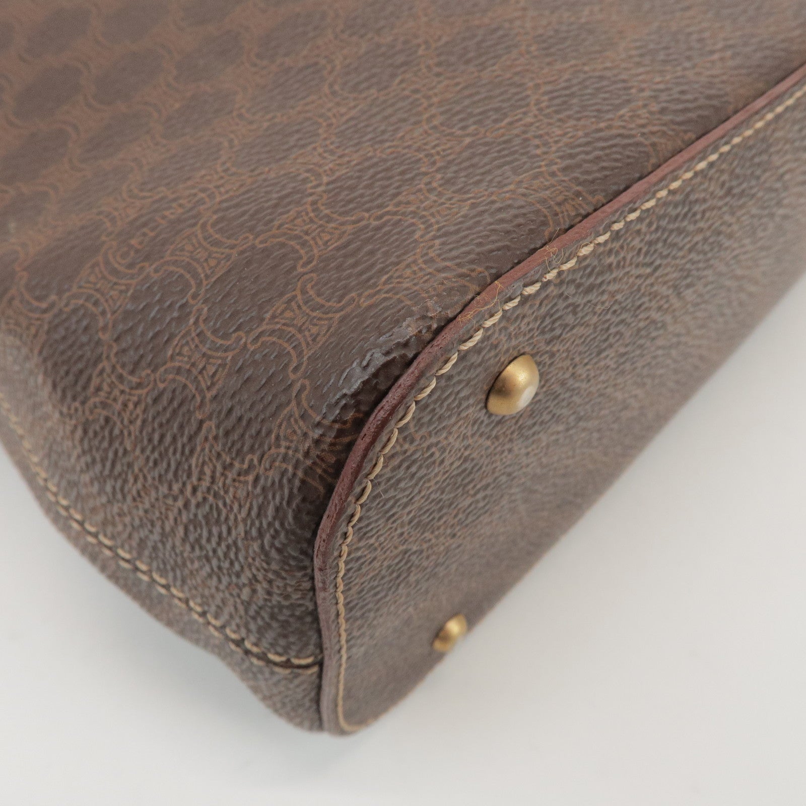 CELINE Macadam PVC Coated Canvas Leather Hand Bag Tote Bag Brown