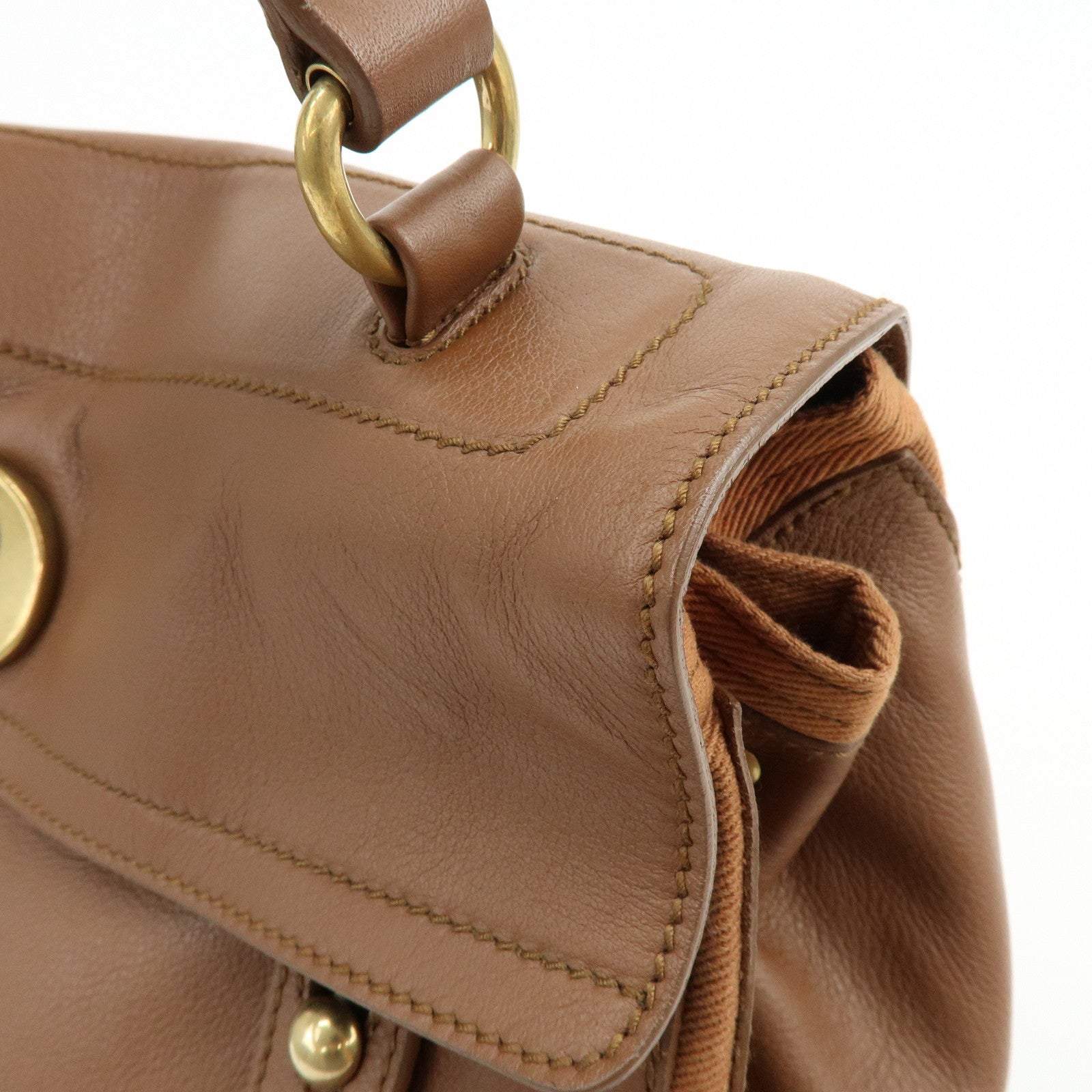 SAINT LAURENT PARIS Muse Two Leather Canvas Hand Bag Brown 229630