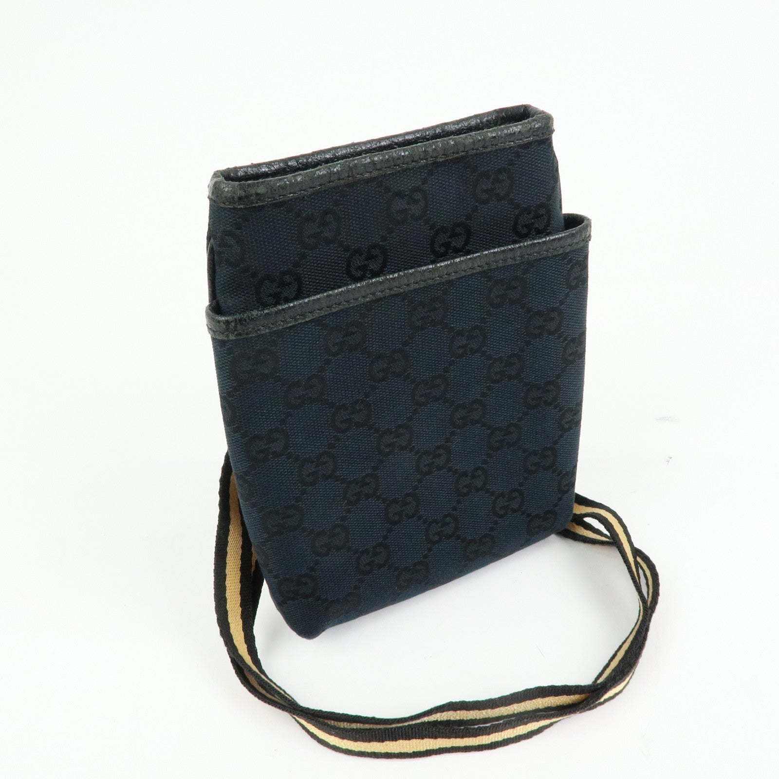 GUCCI Sherry GG Canvas Leather Small Shoulder Bag Black 141863