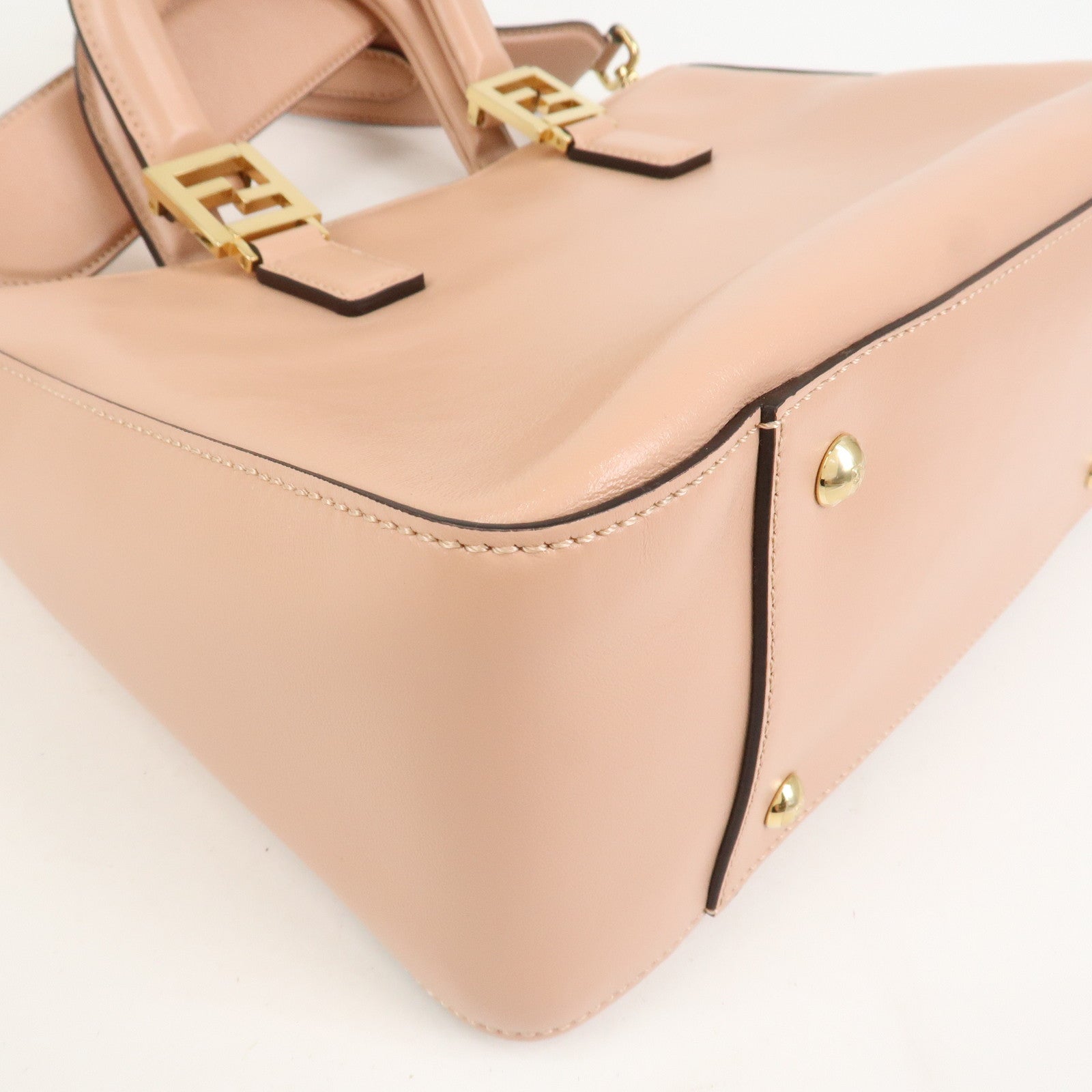 FENDI Leather 2Way FF Tote Small Hand Bag Shoulder Bag Pink 8BH367