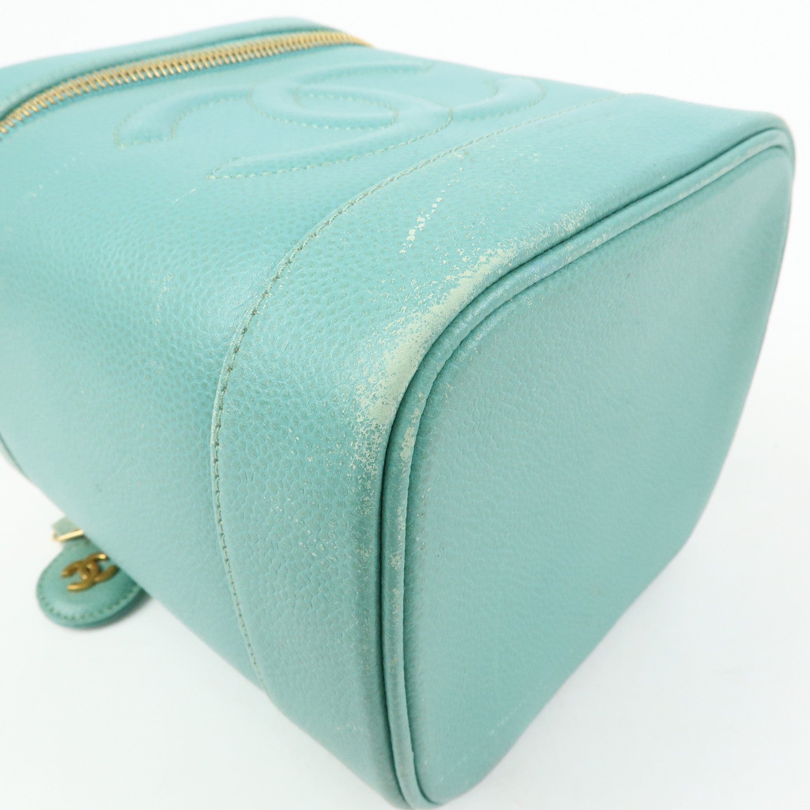 CHANEL COCO Mark Caviarskin Vanity Bag Hand Bag Light Blue A01998