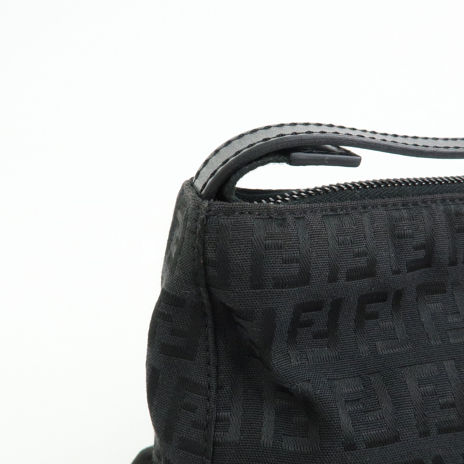 FENDI Zucchino Canvas Leather Hand Bag Pouch Black 8N0005