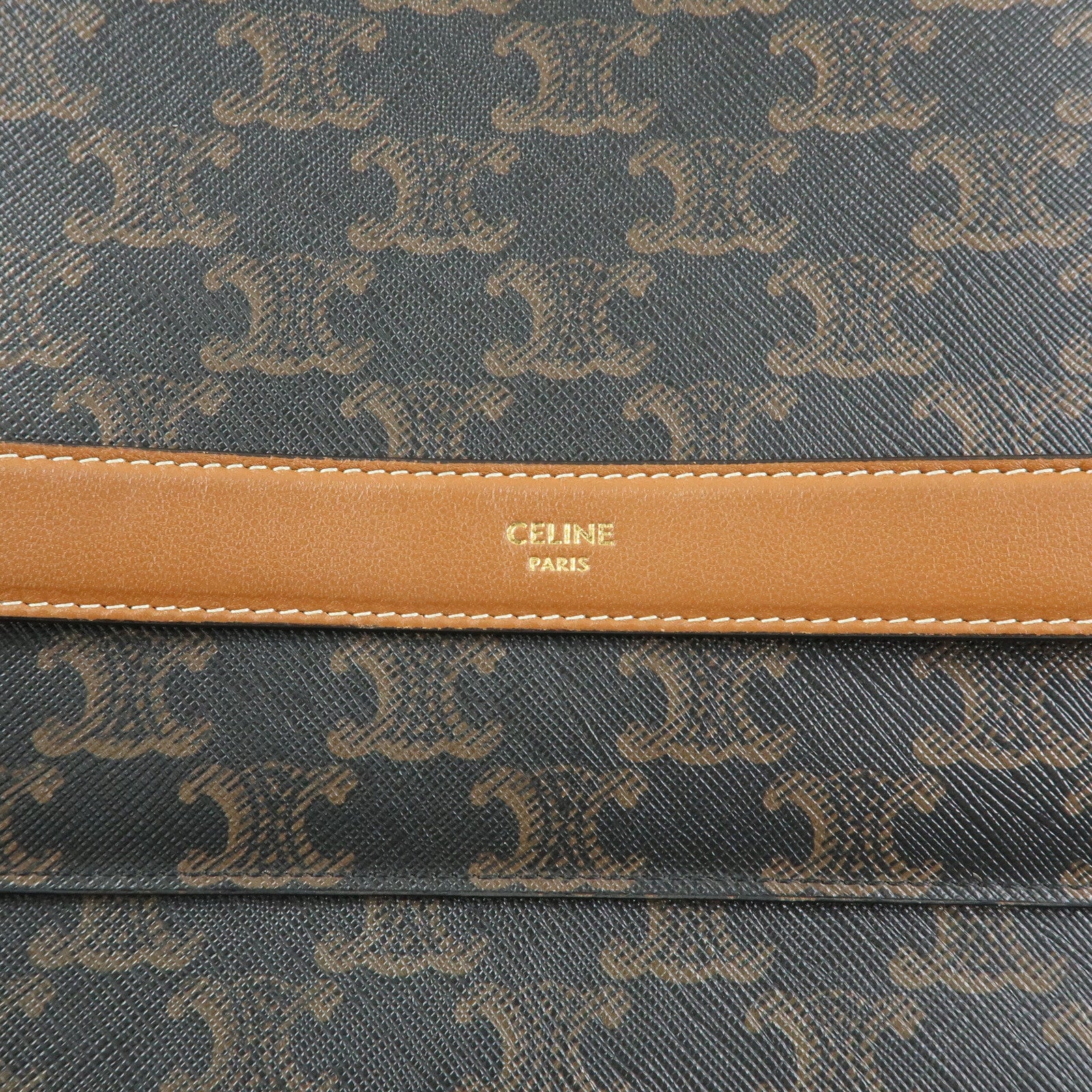 CELINE Triomphe PVC Leather Clutch Bag Pouch Black Brown