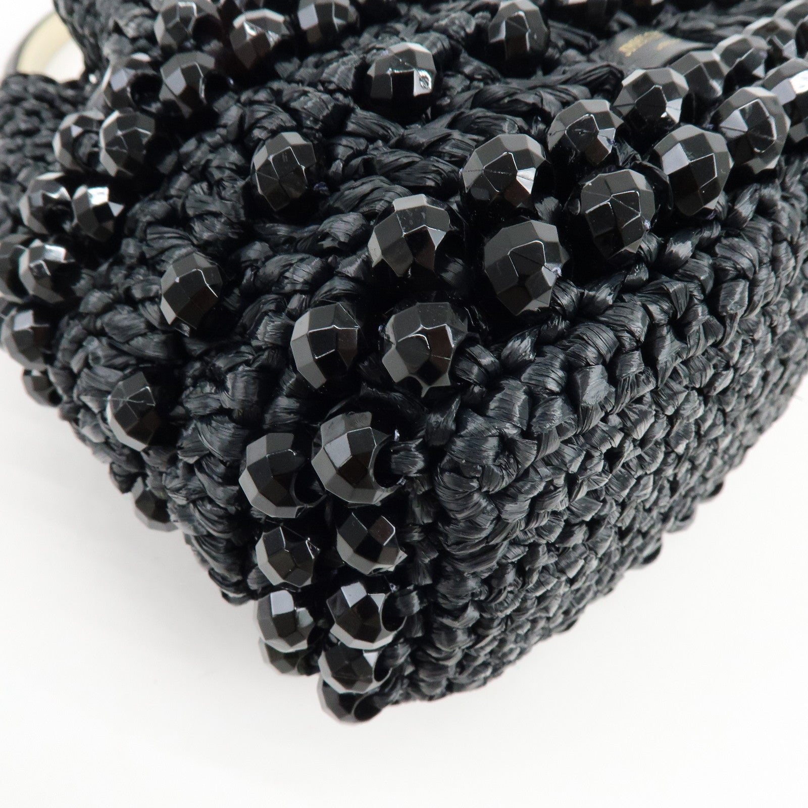 JIMMY CHOO BON BON Raffia Beads Leather 2Way Mini Bag Black