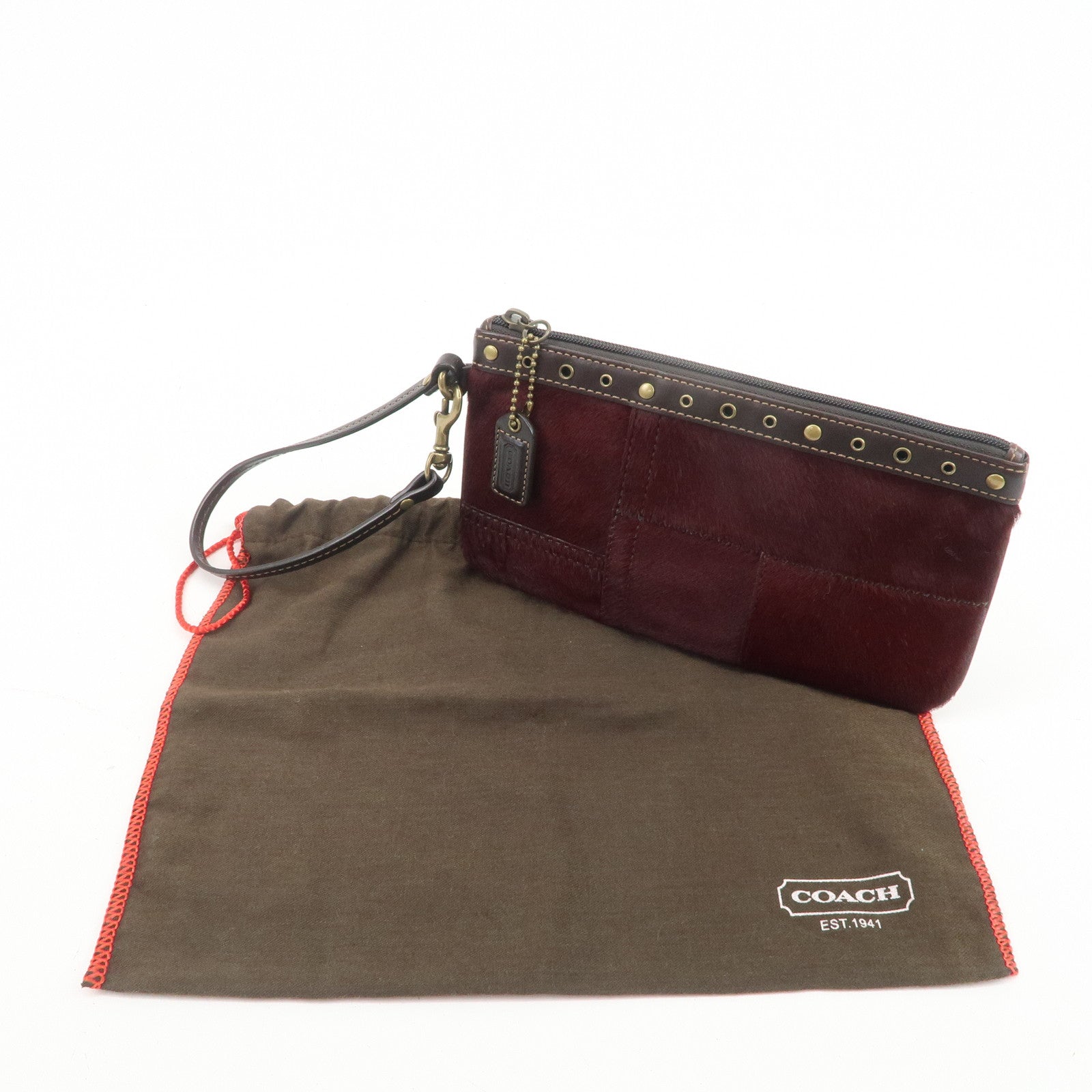 COACH Unborn Calf Leather Pouch Cosmetic Pouch Bordeaux Brown