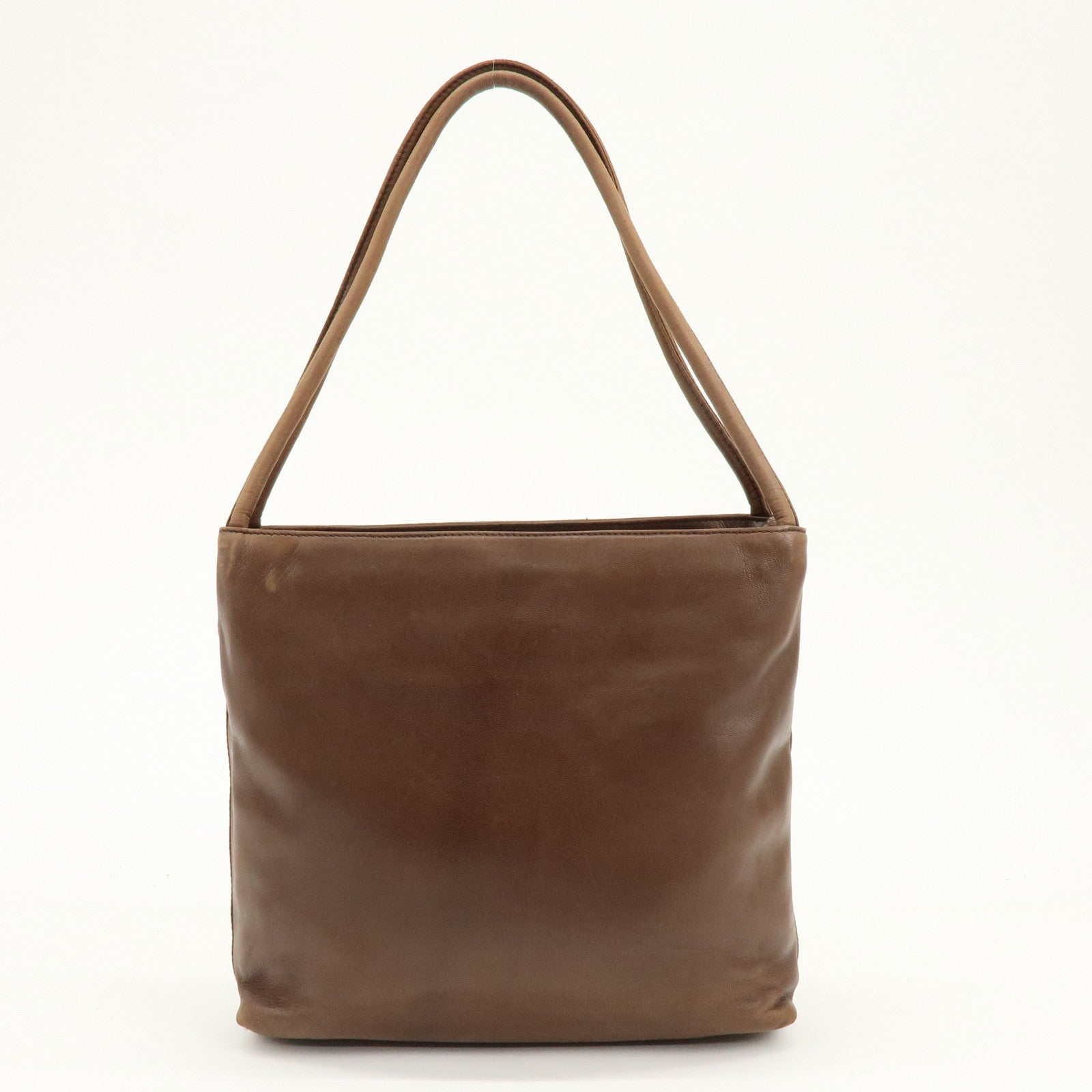 PRADA Triangle Logo Leather Shoulder Bag Crossbody Bag Brown