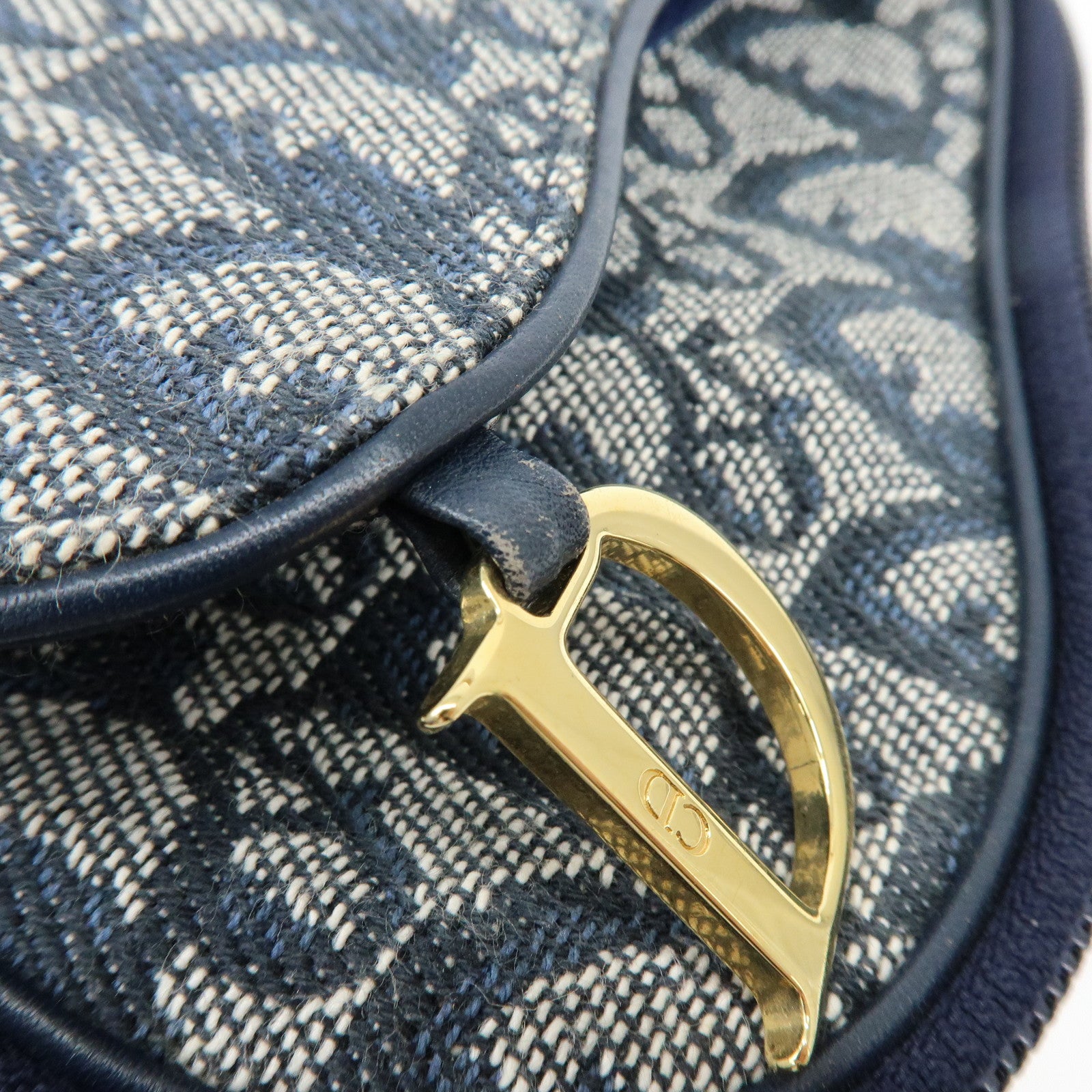 Christian Dior Trotter Jacquard Canvas Leather Cosmetic Pouch Navy