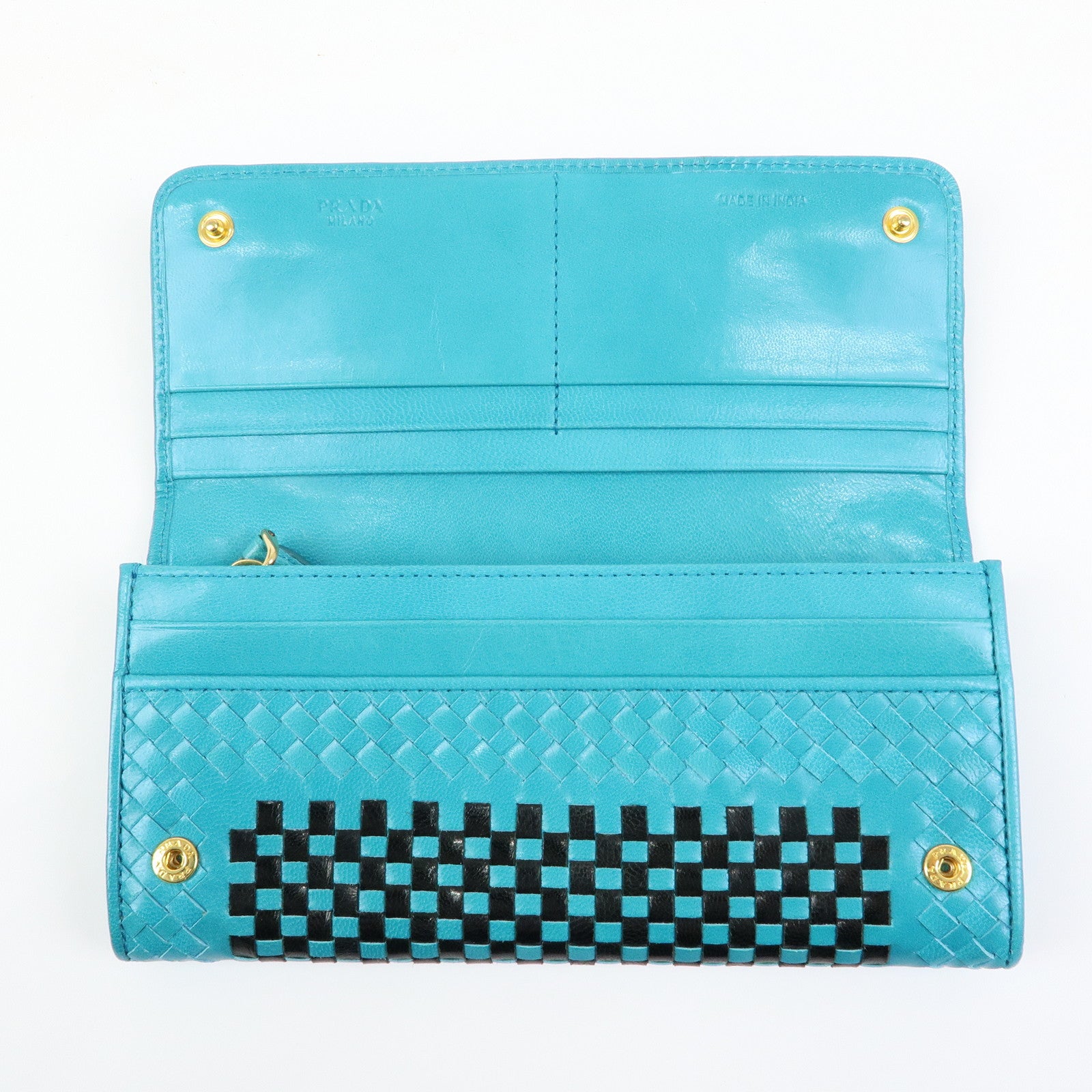 PRADA Triangle Logo Leather Long Wallet Blue Black