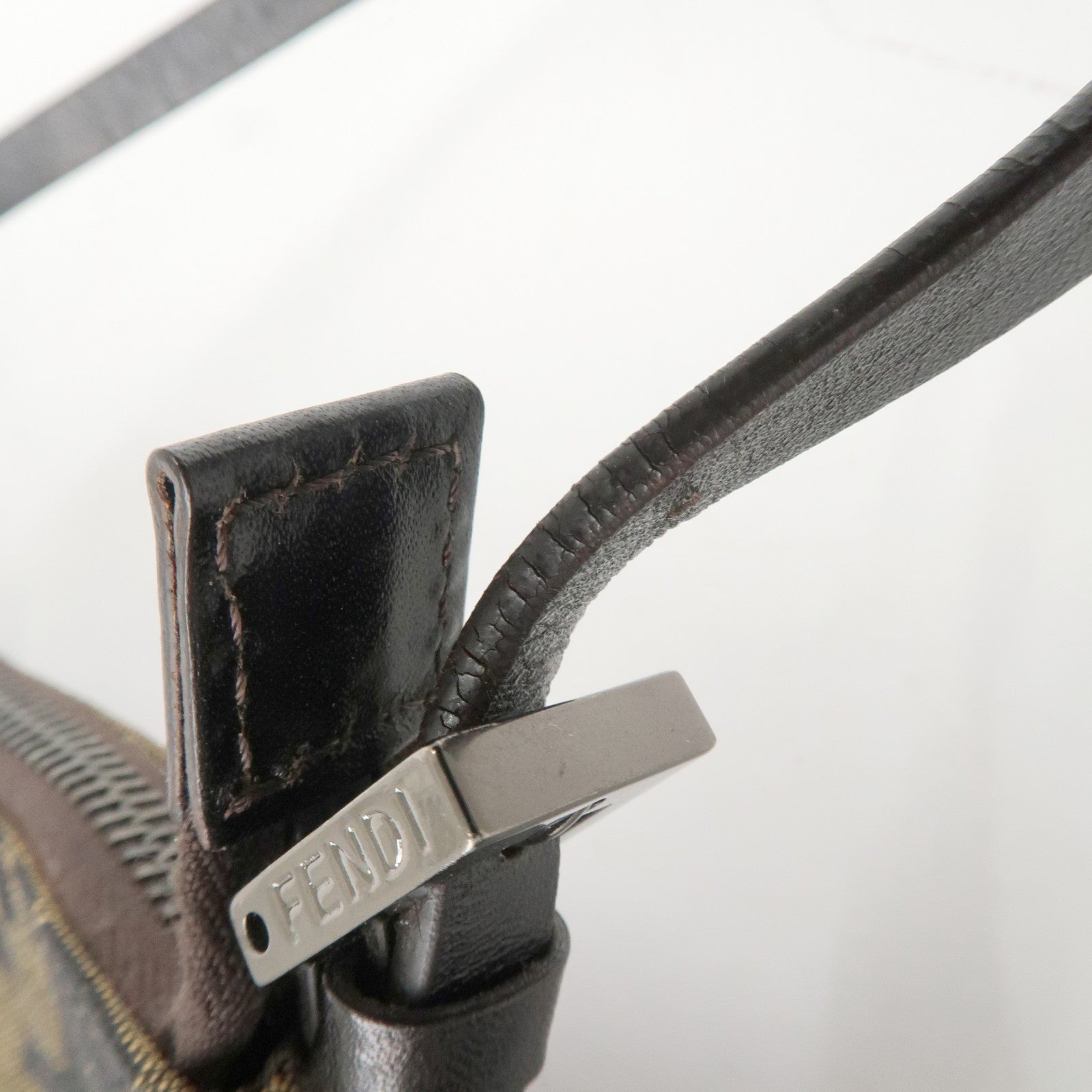 FENDI Zucca Canvas Leather Mini Hand Bag Dark Brown Black 8BR155 Used