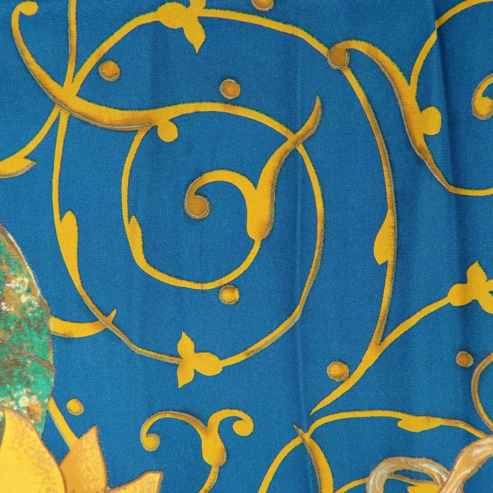 CHANEL Silk 100% Scarf Flower Print Sunflower Blue Gold