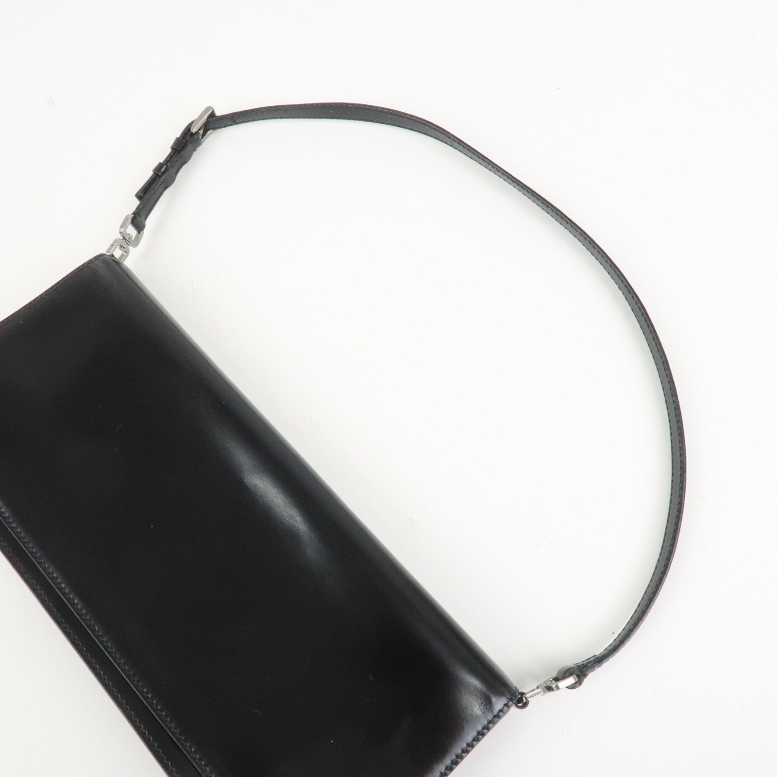 PRADA Logo Leather Shoulder Bag Hand Bag Black BR0421