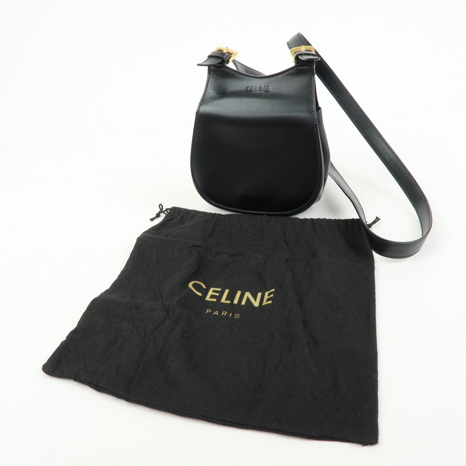 CELINE Leather Shoulder Bag Crossbody Bag Black