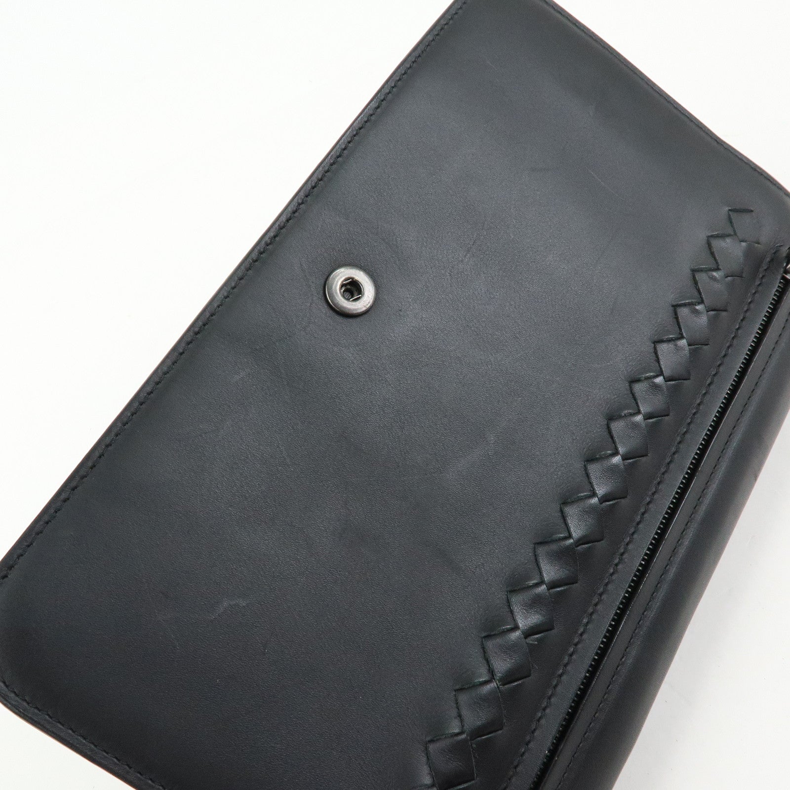 BOTTEGA VENETA Intrecciato Leather Clutch Bag Black 129528