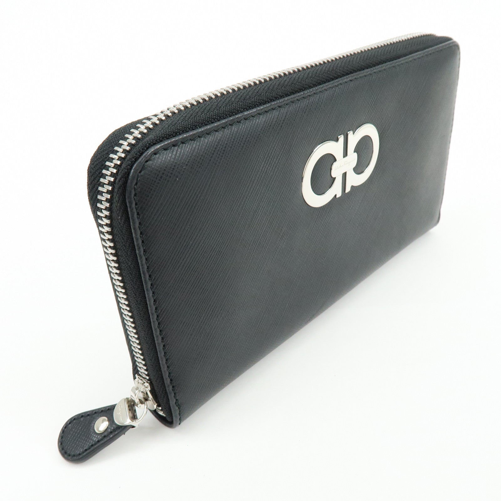 Ferragamo Ganchini Leather Long Wallet Black
