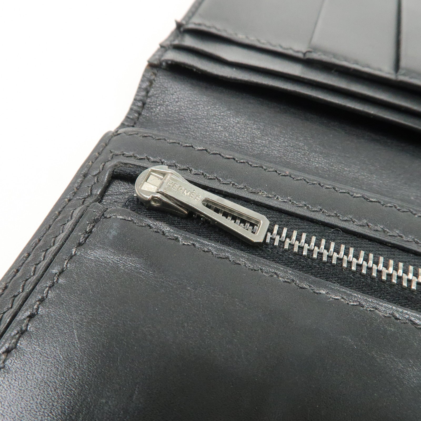 HERMES Box Calf Leather Beant Classic Long Wallet Black